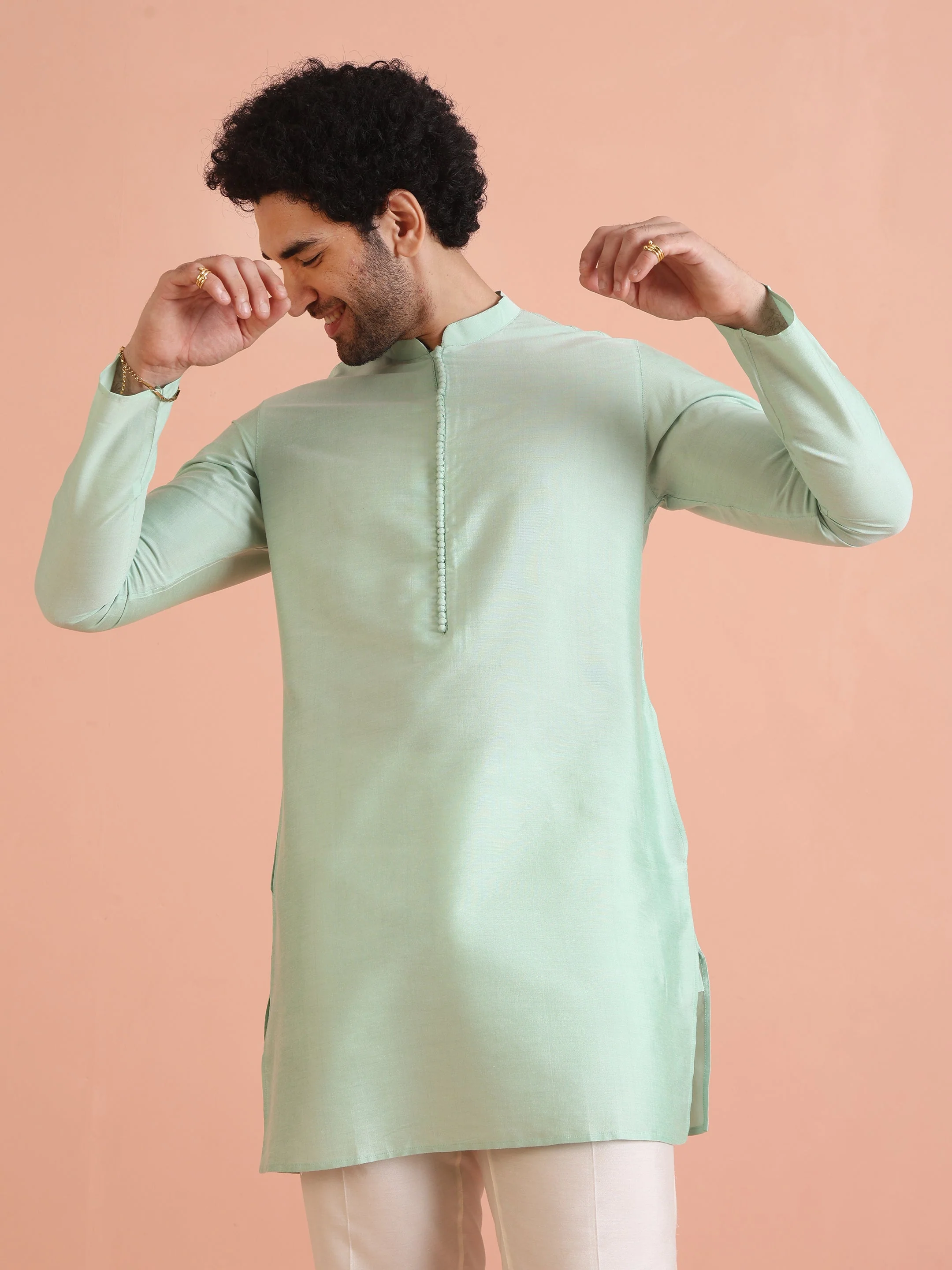 Men Aqua Green Kurta - Image 17