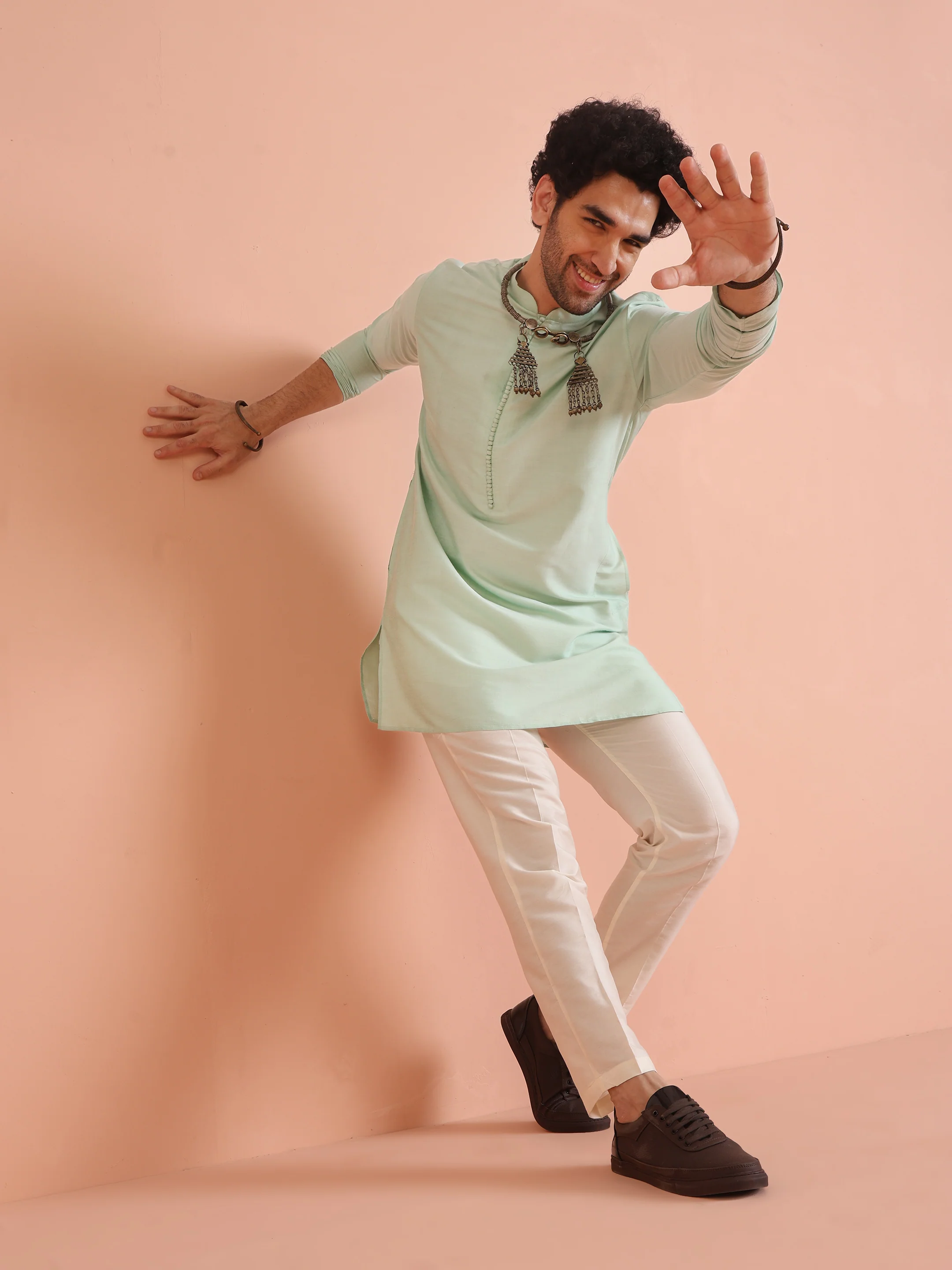 Men Aqua Green Kurta - Image 2
