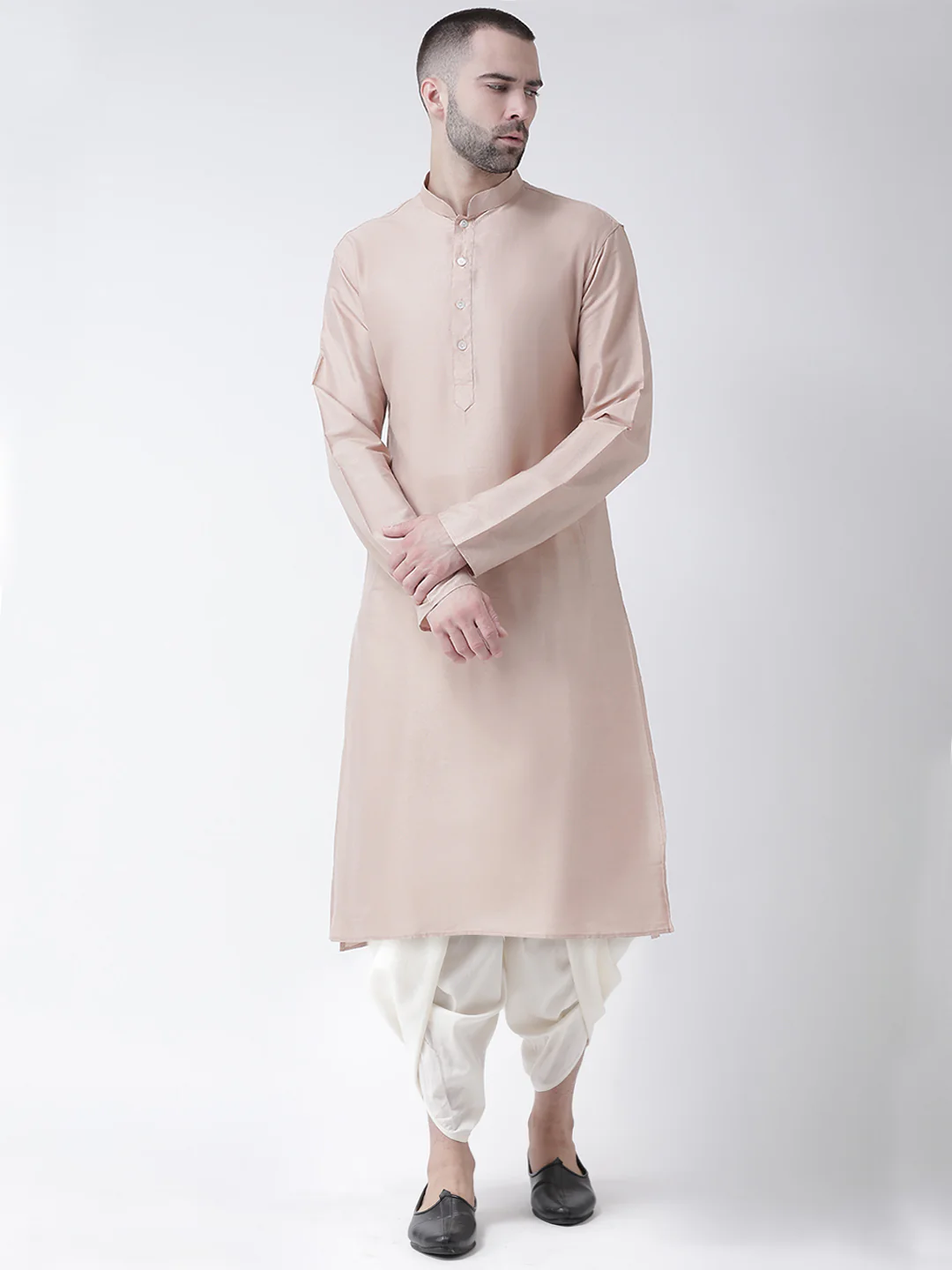 Men Beige Kurta Dhoti Set