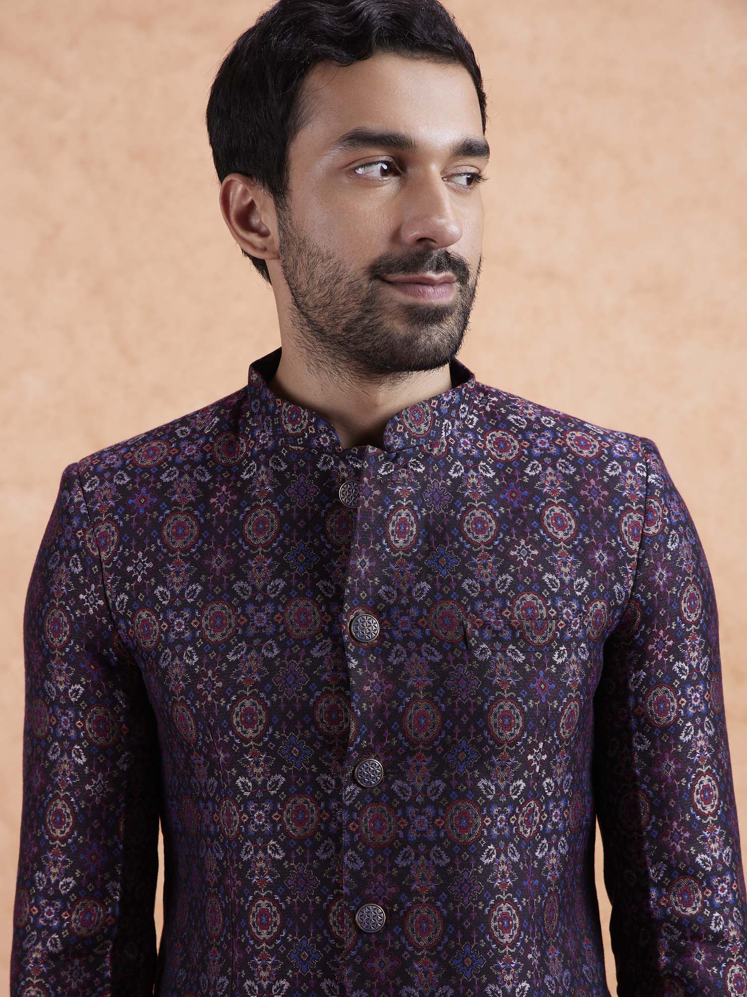 Maroon Silk Blend Textured Jodhpuri Bandhgala Set - Image 6
