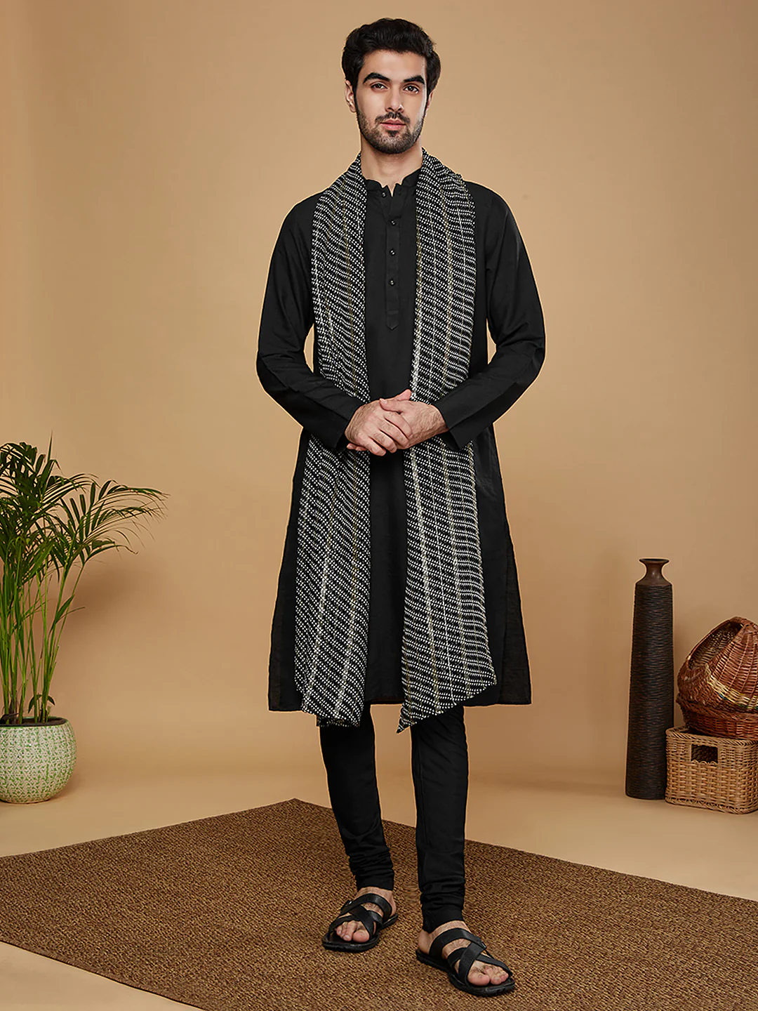 Black White Cotton Printed Dupatta.