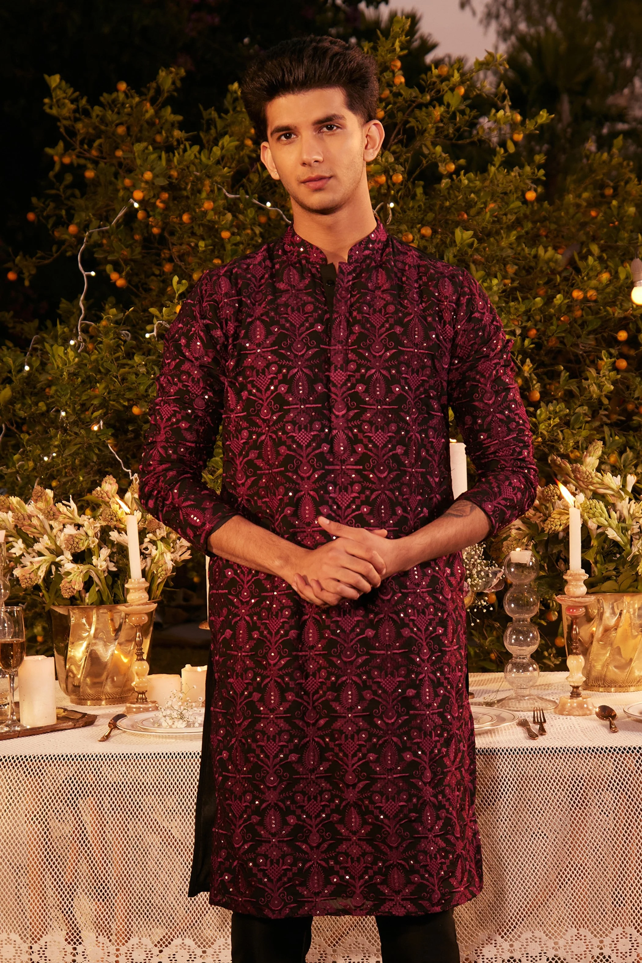 Black & Maroon Embroidered Kurta – Festive & Wedding Wear - Image 9