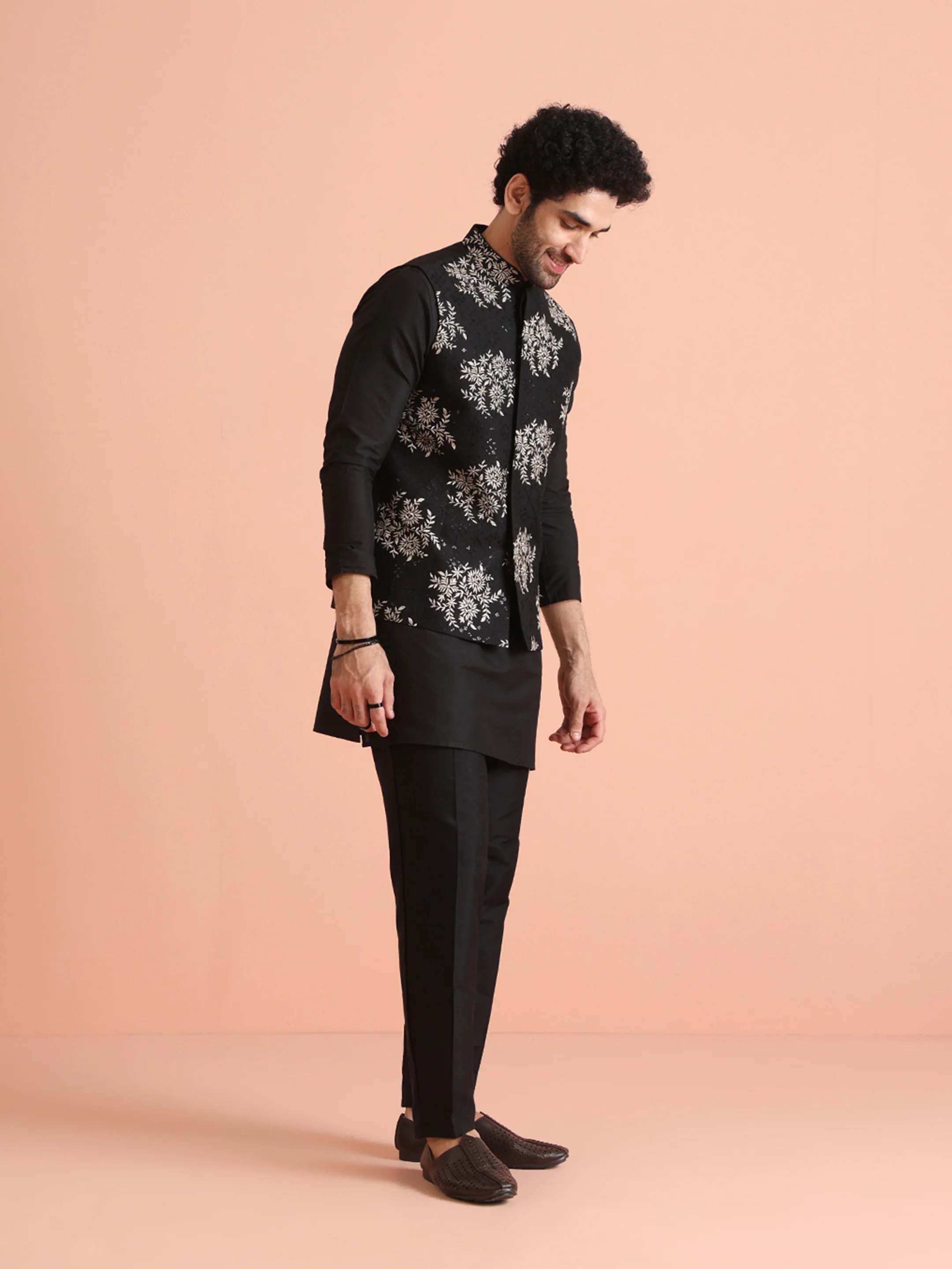 Black Embroidered Nehru Jacket - Image 2