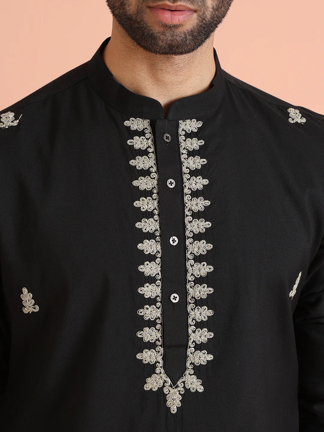 Men Black Kurta Dhoti Set - Image 5