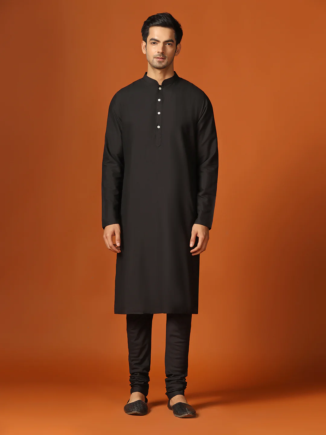 Men Black Kurta Jacket Churidar Set - Image 6
