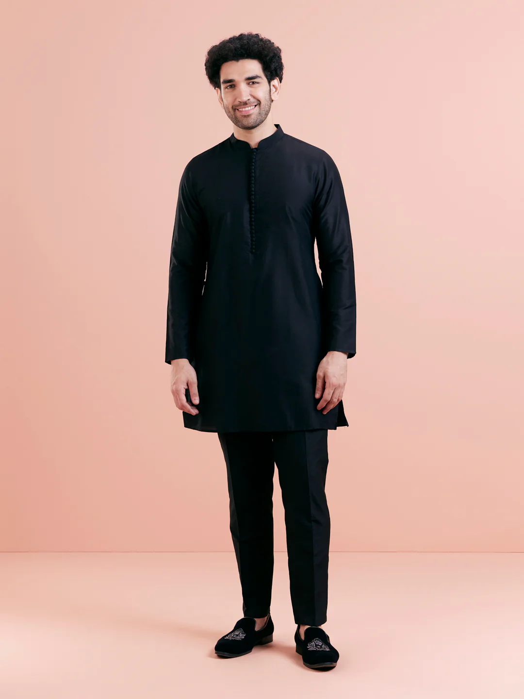 Black Floral Nehru Jacket Kurta Trouser Set - Image 6