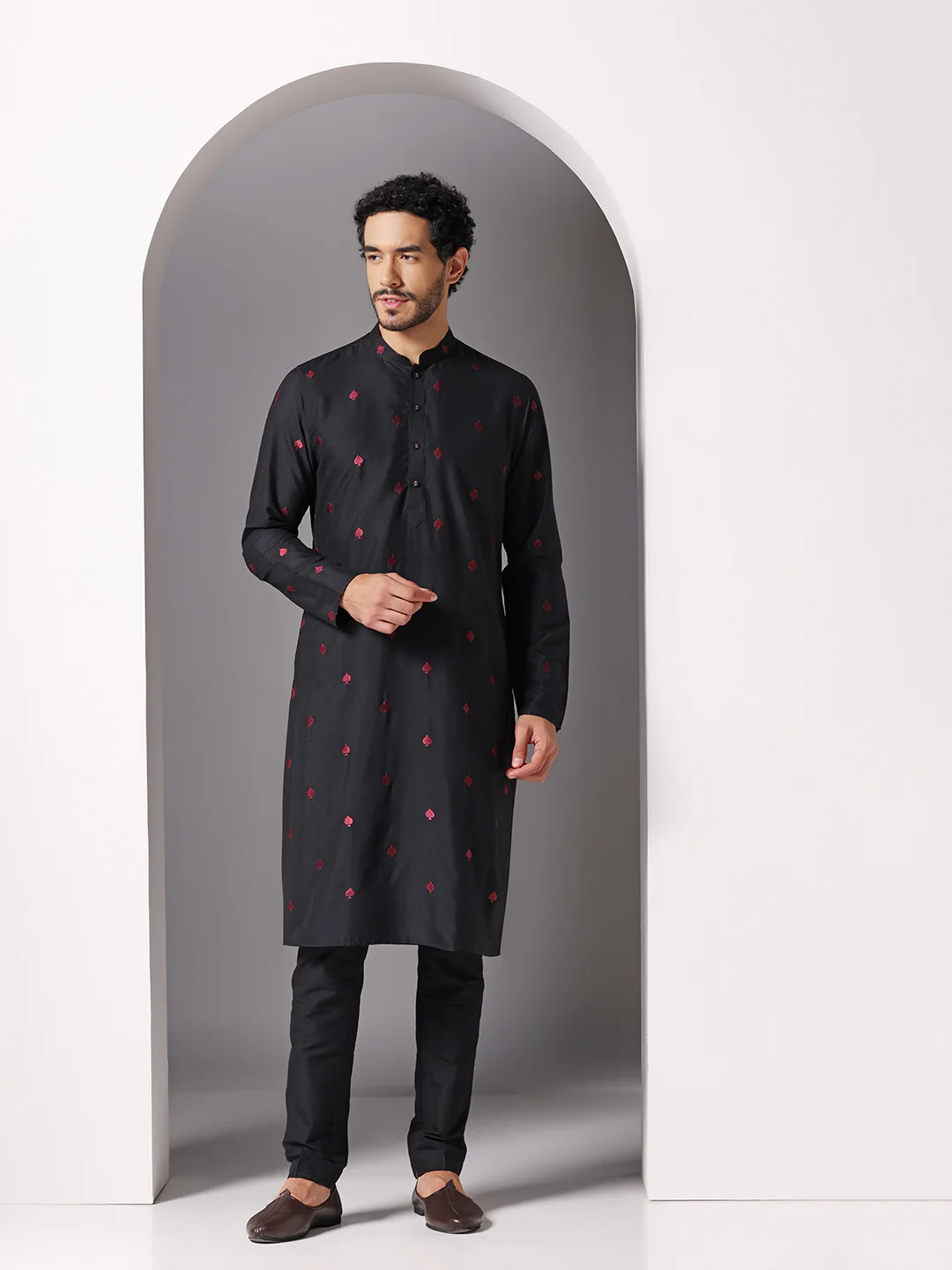Men Black Kurta Trouser Set