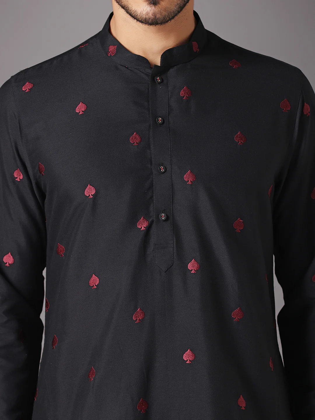 Men Black Kurta Trouser Set - Image 5