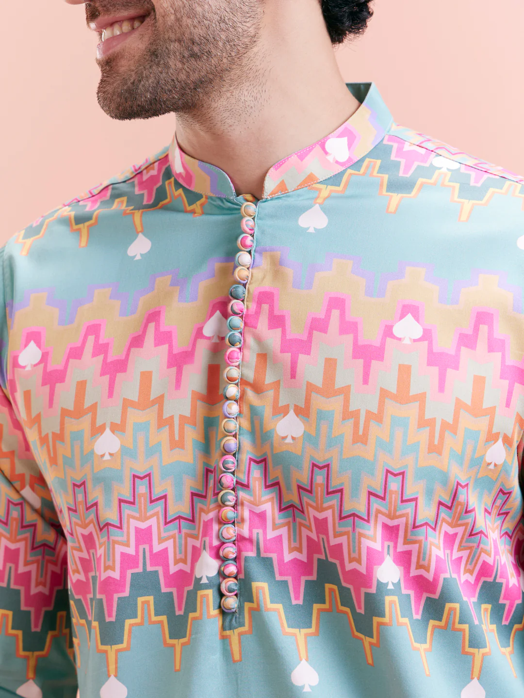 Aqua Blue Multicolor Printed Silk Kurta - Image 2