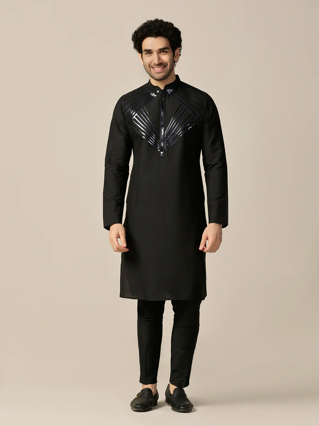 Men Black Kurta Trouser Set