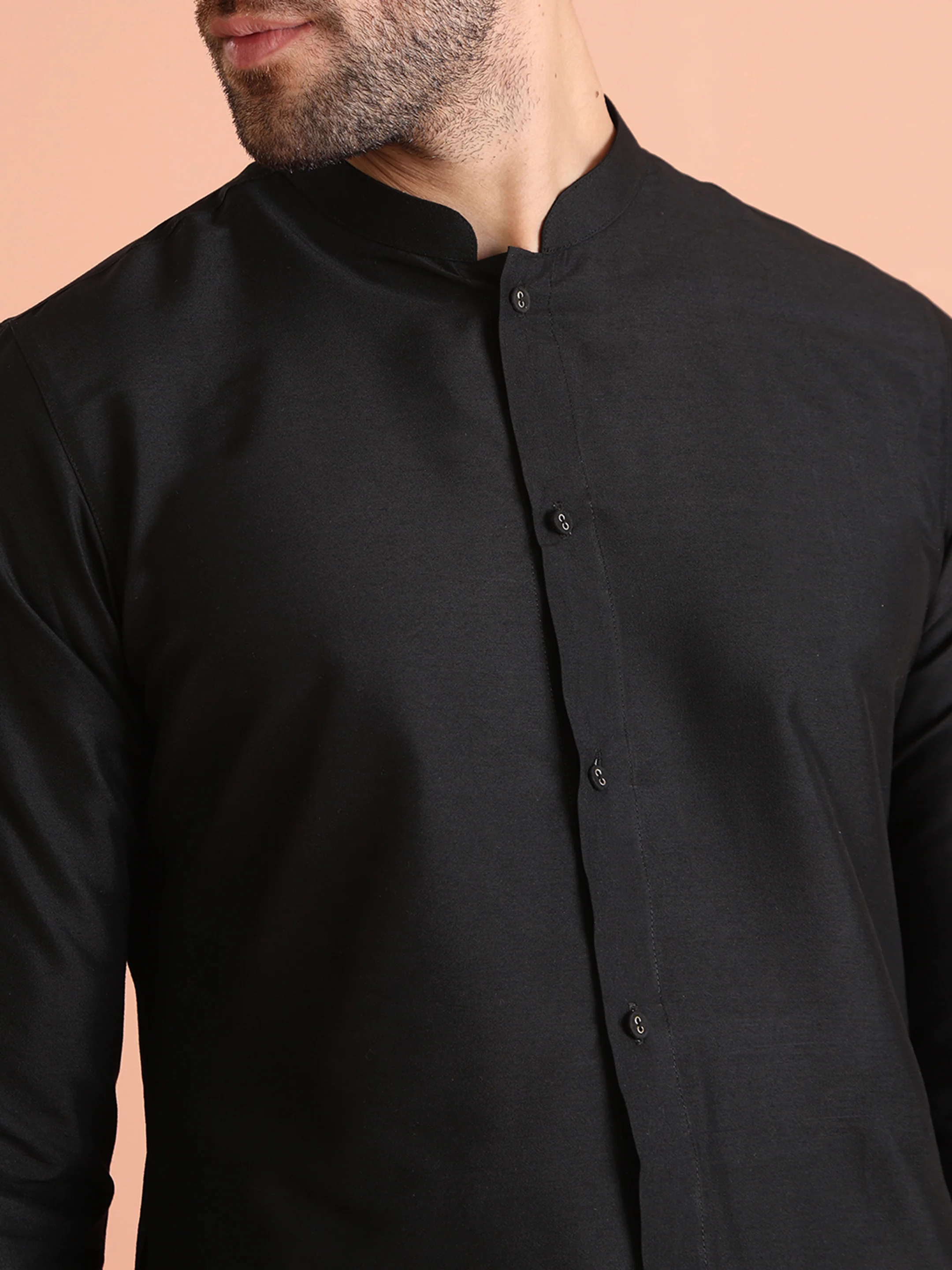 Men Black Slim Fit Solid Kurta Trousers Set - Image 5