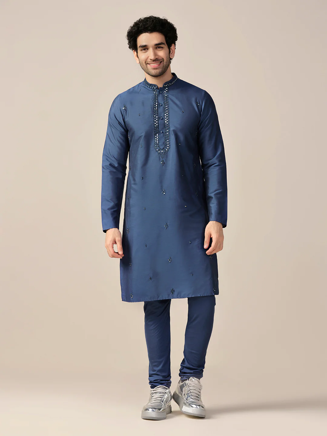 Men Blue Kurta Churidar Set