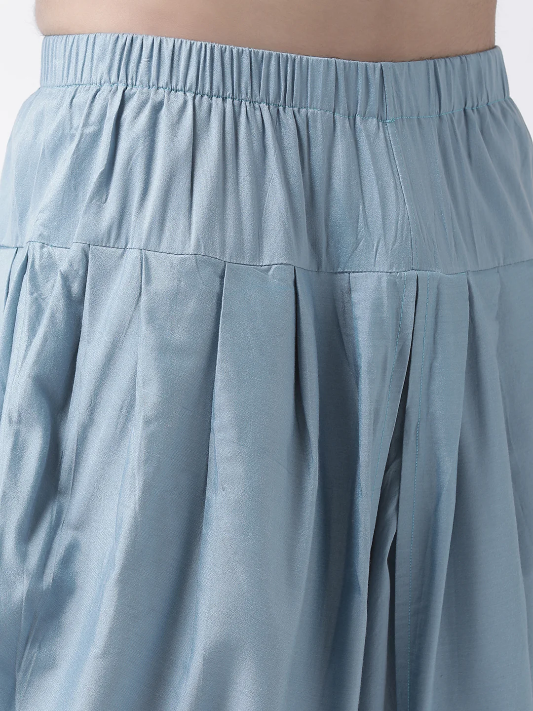 Mint Green Silk Blend Solid Kurta with Blue Dhoti - Image 5