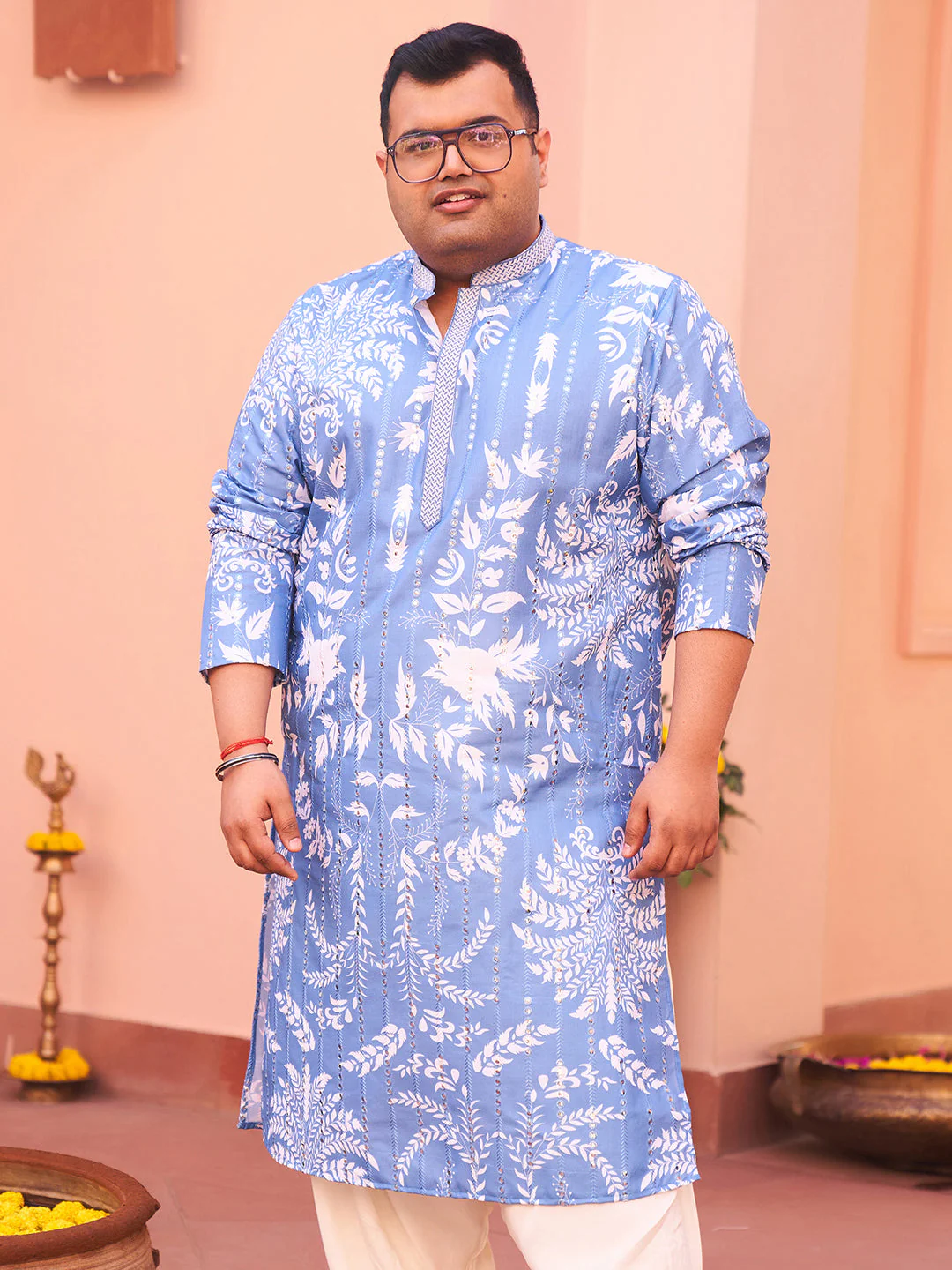 Blue Art Silk Mirror Work Printed Kurta - Image 9