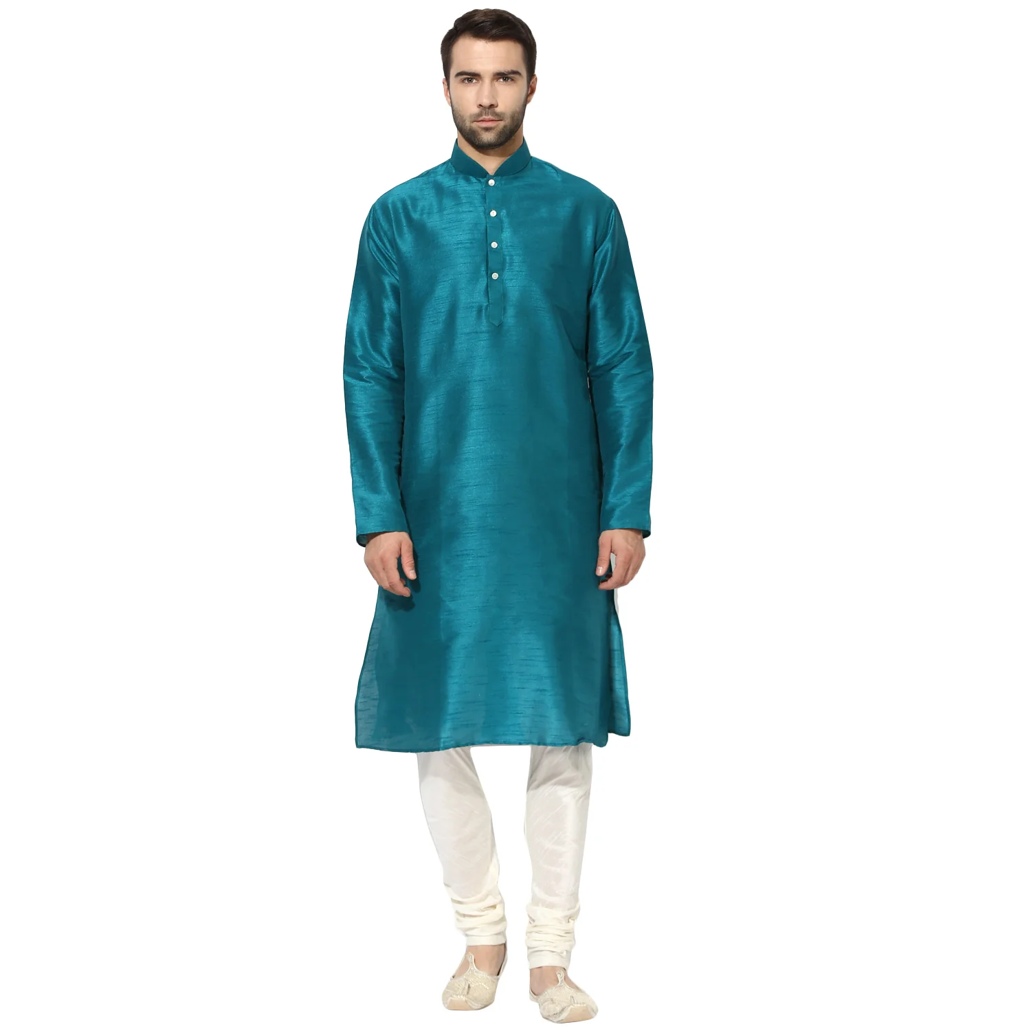 Men Blue Solid Dyed Ethnic Motifs Kurta Churidar Set