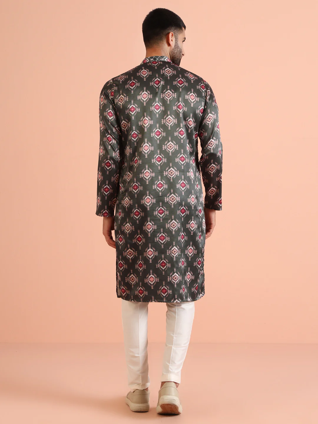 Dark Green Silk blend Printed Kurta - Image 4
