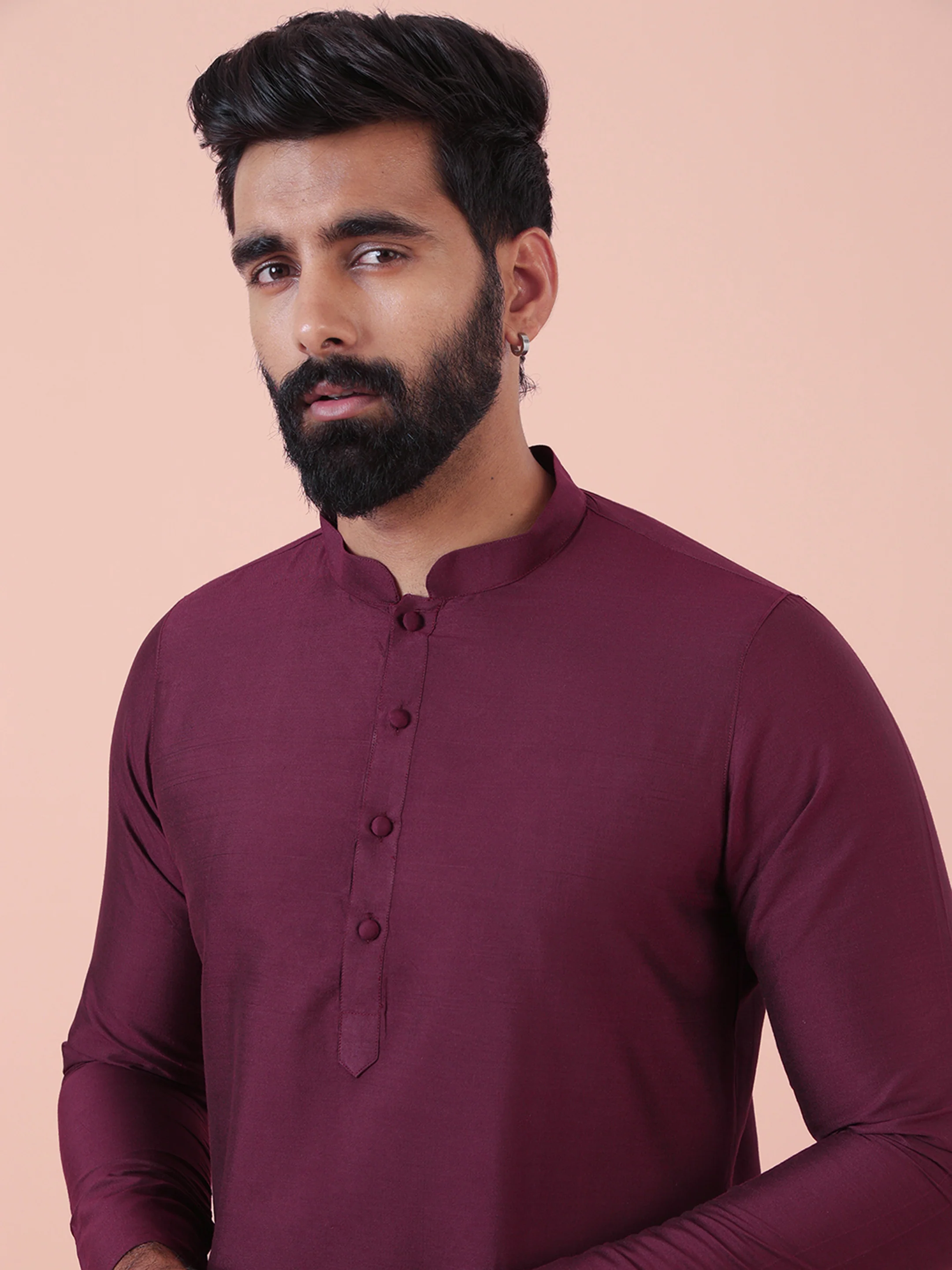 Maroon Solid Kurta Cream Churidar Set - Image 8