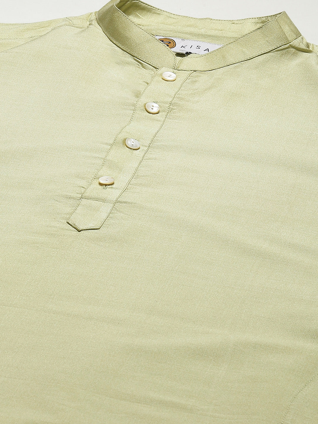 Light Green Silk Blend Solid Kurta Beige Dhoti - Image 4