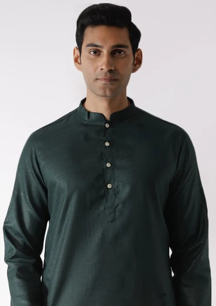 Bottle Green Solid Kurta Dhoti Set - Image 5