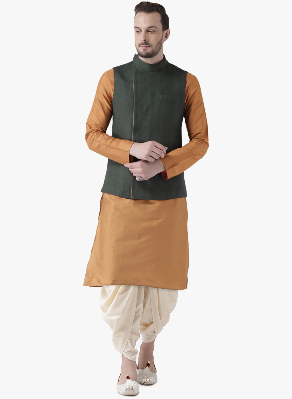 Kisah Men Green Kurta Jacket Dhoti  Set