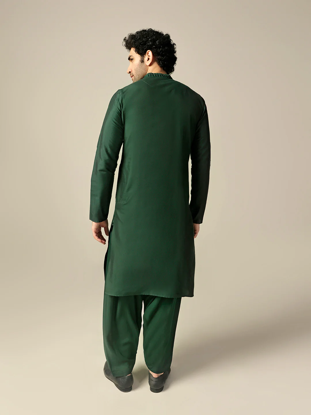 Dark Green Silk Blend Mirror Work Kurta - Image 5