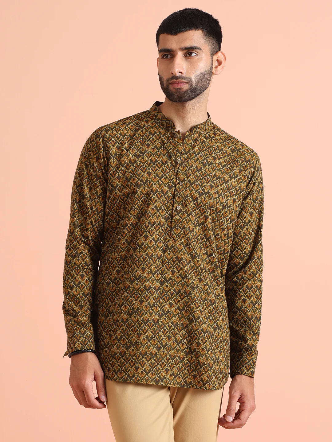 Olive Green Printed Kurta – Casual & Festive Wear