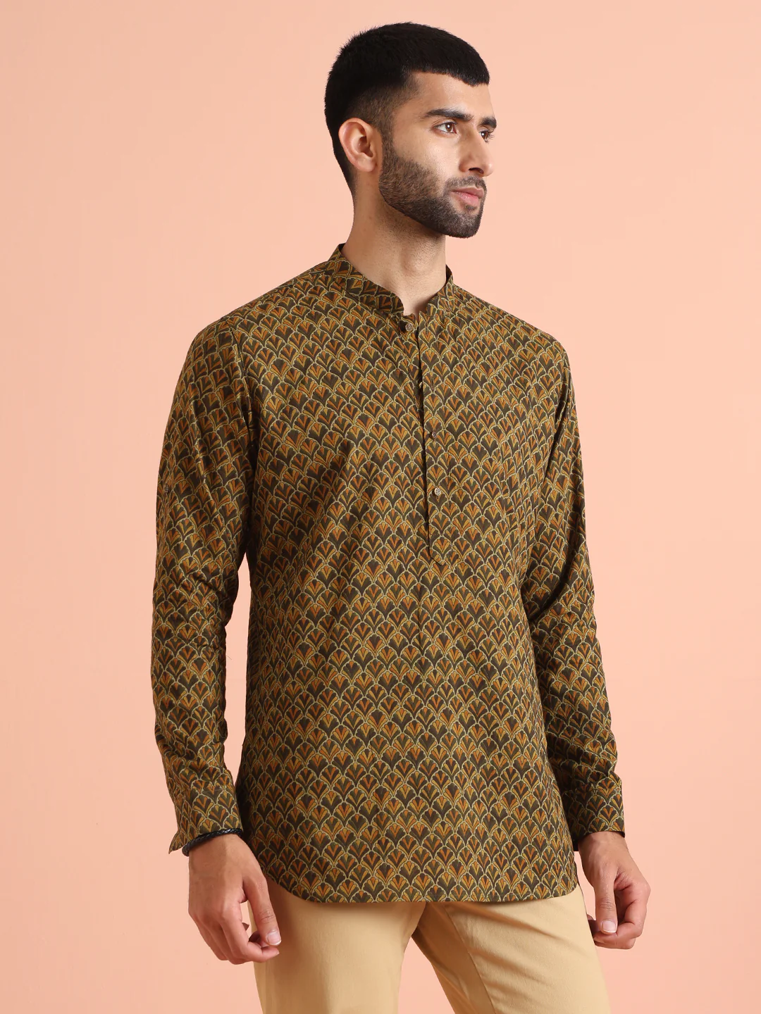 Olive Green Printed Kurta – Casual & Festive Wear - Image 2