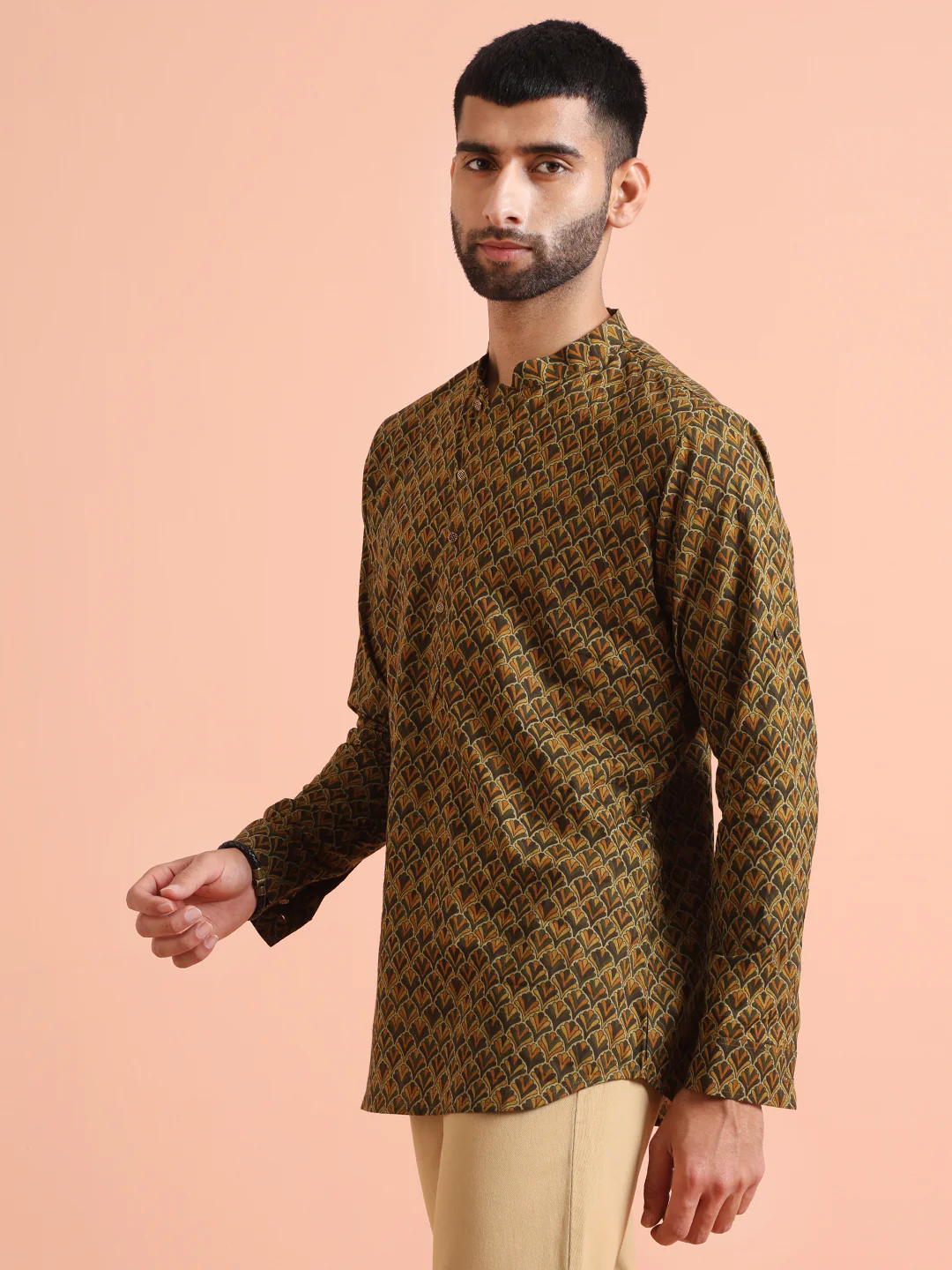 Olive Green Printed Kurta – Casual & Festive Wear - Image 3