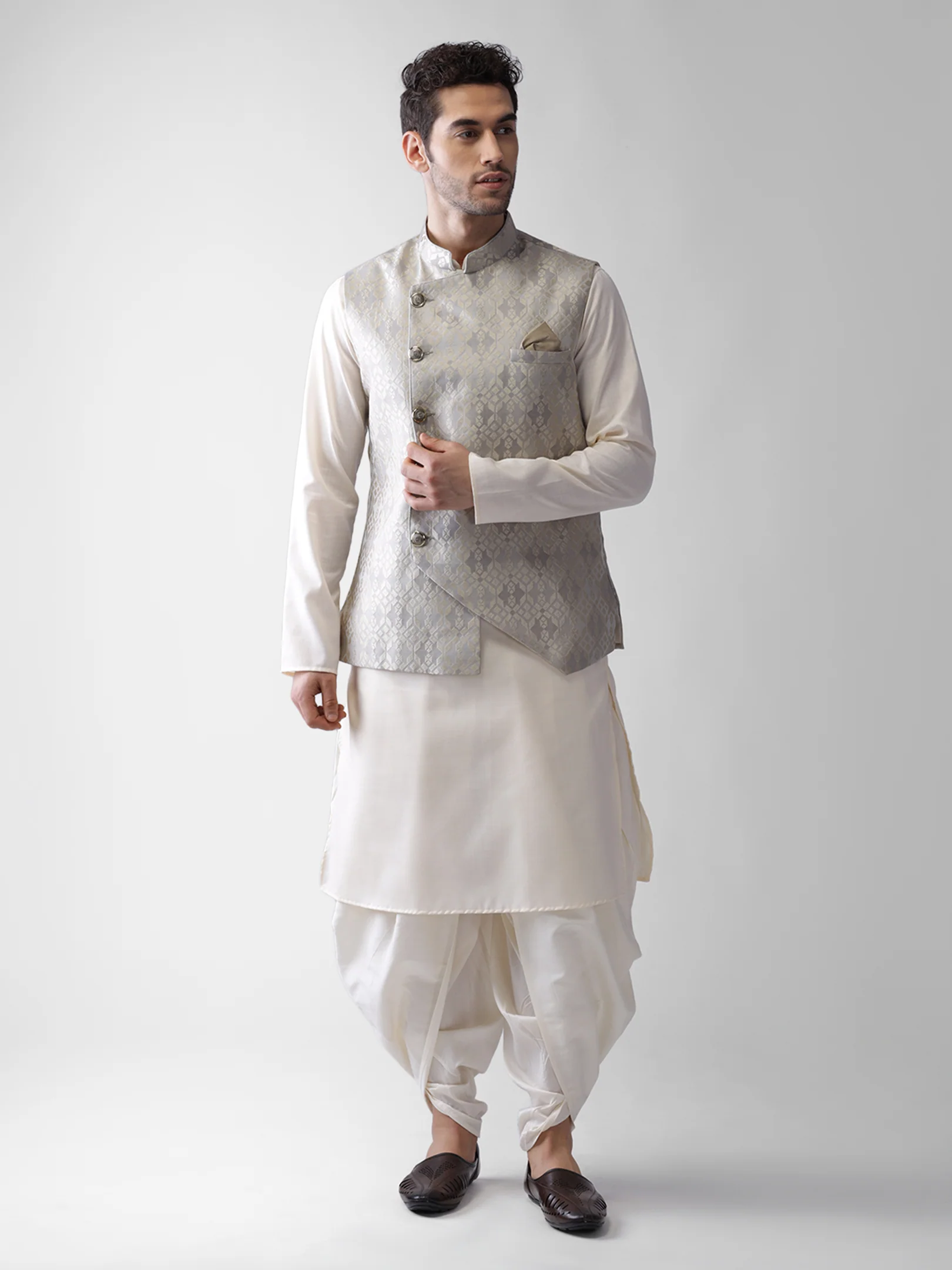 Kisah Men Grey Kurta Jacket Dhoti  Set