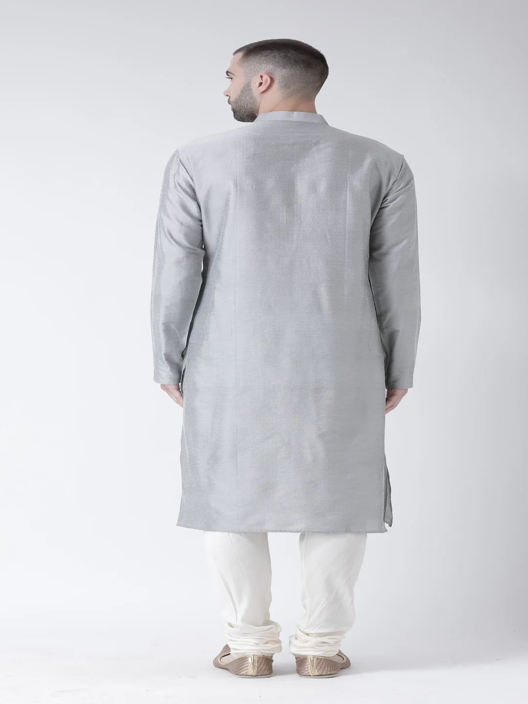 Grey Cotton Silk Plain Kurta - Image 4