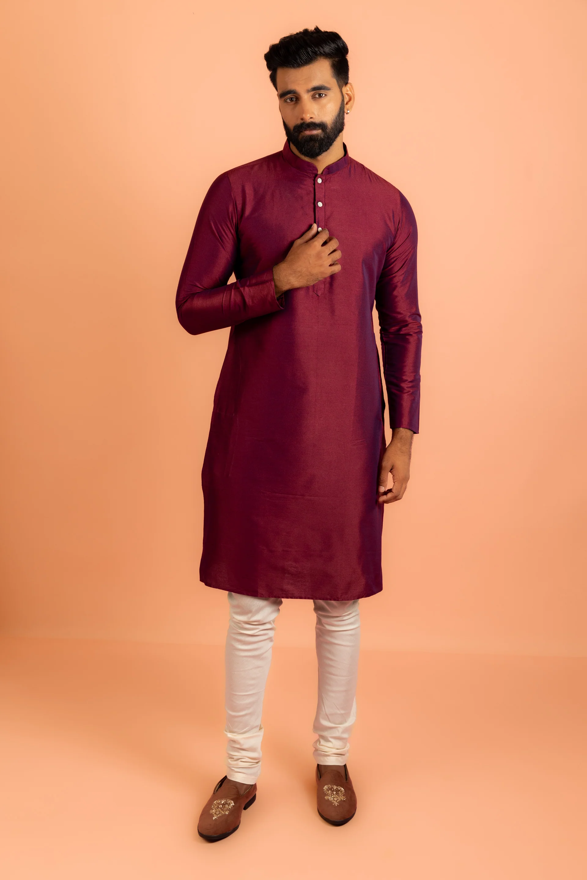 Men Grey Printed Kurta Jacket Churidar Set with Geometric - Image 6