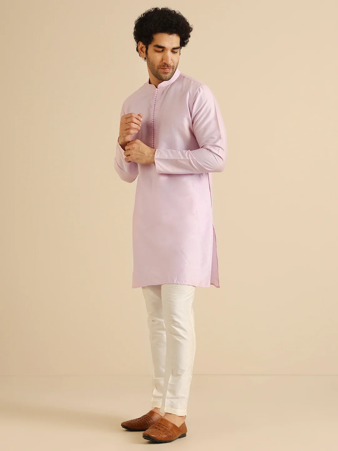 Men Lavender Mid Kurta - Image 3
