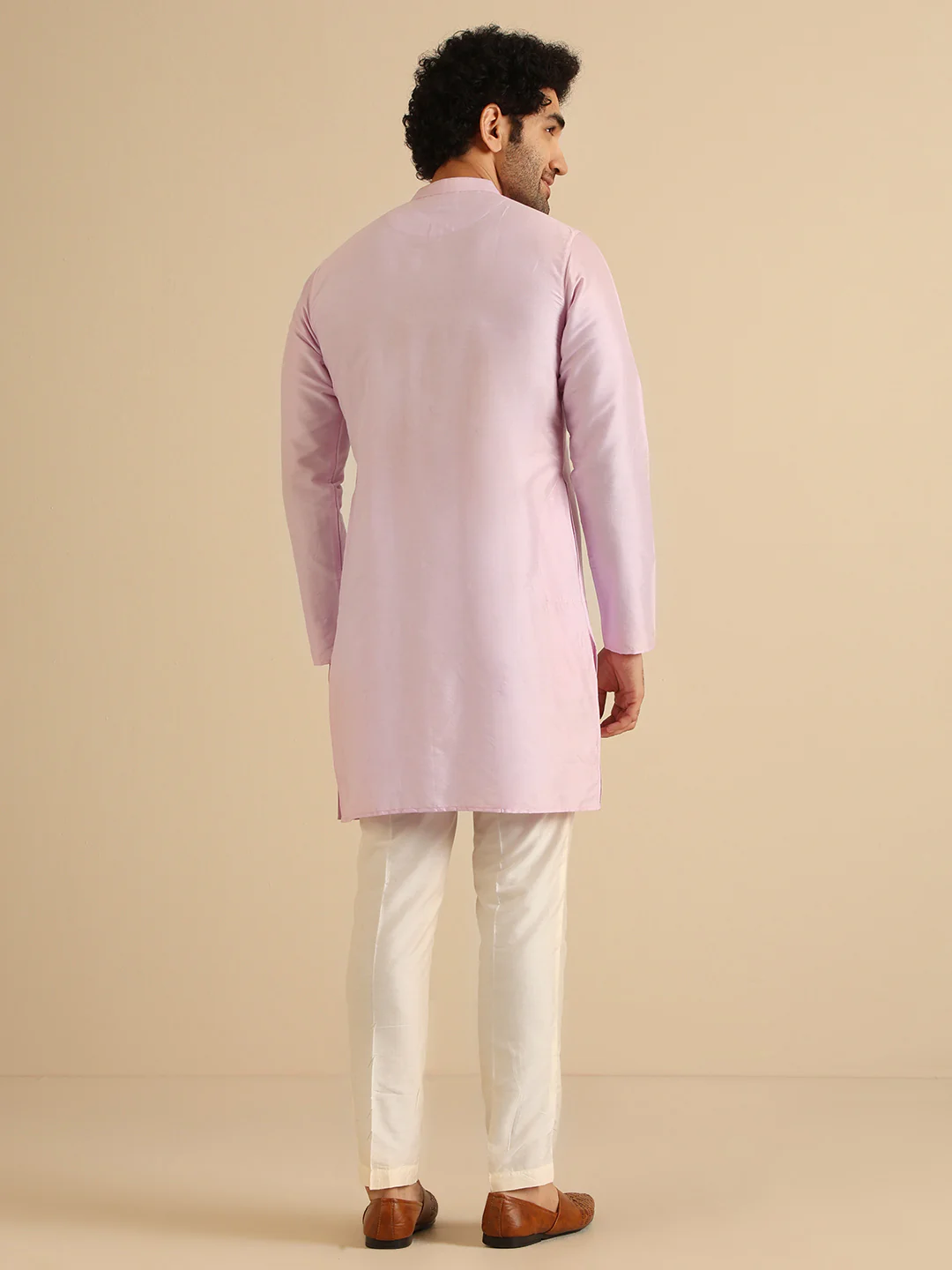 Men Lavender Kurta Trouser Set - Image 4