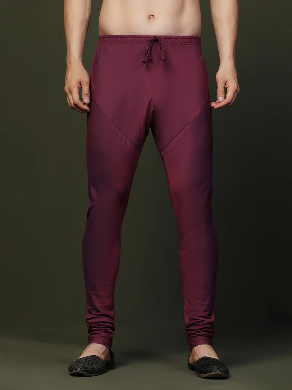 Maroon Silk Blend Solid Churidar