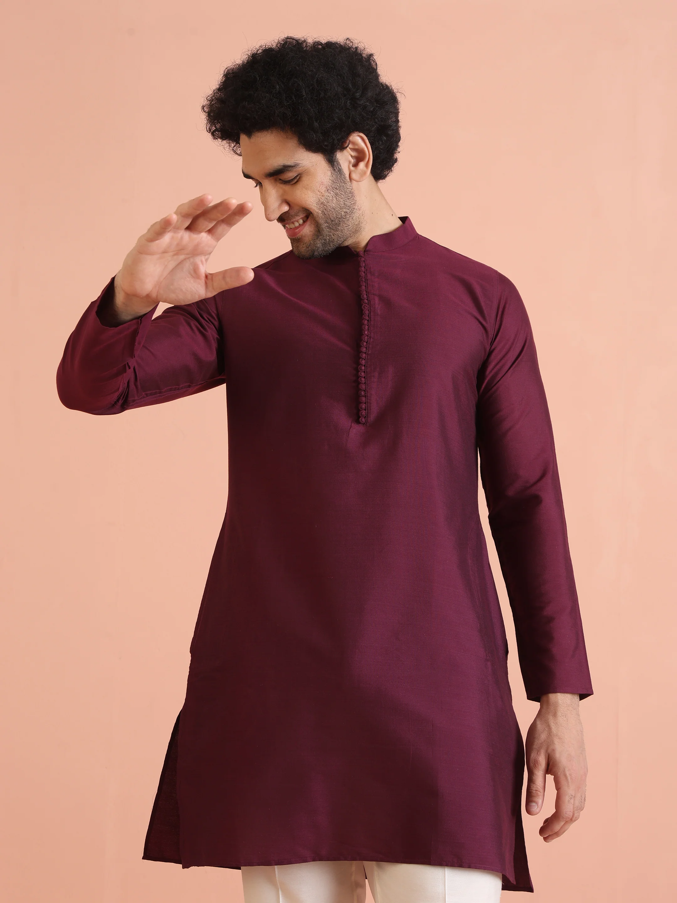 Maroon Solid Silk Blend Kurta for Mens Elegant Festive Ethnic Wear