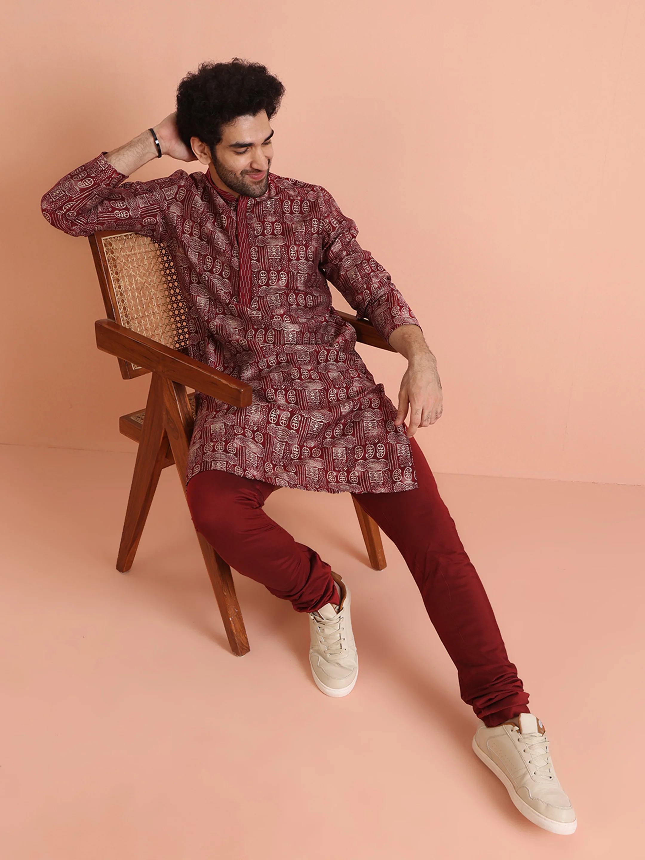 Maroon Printed Kurta Churidar Set