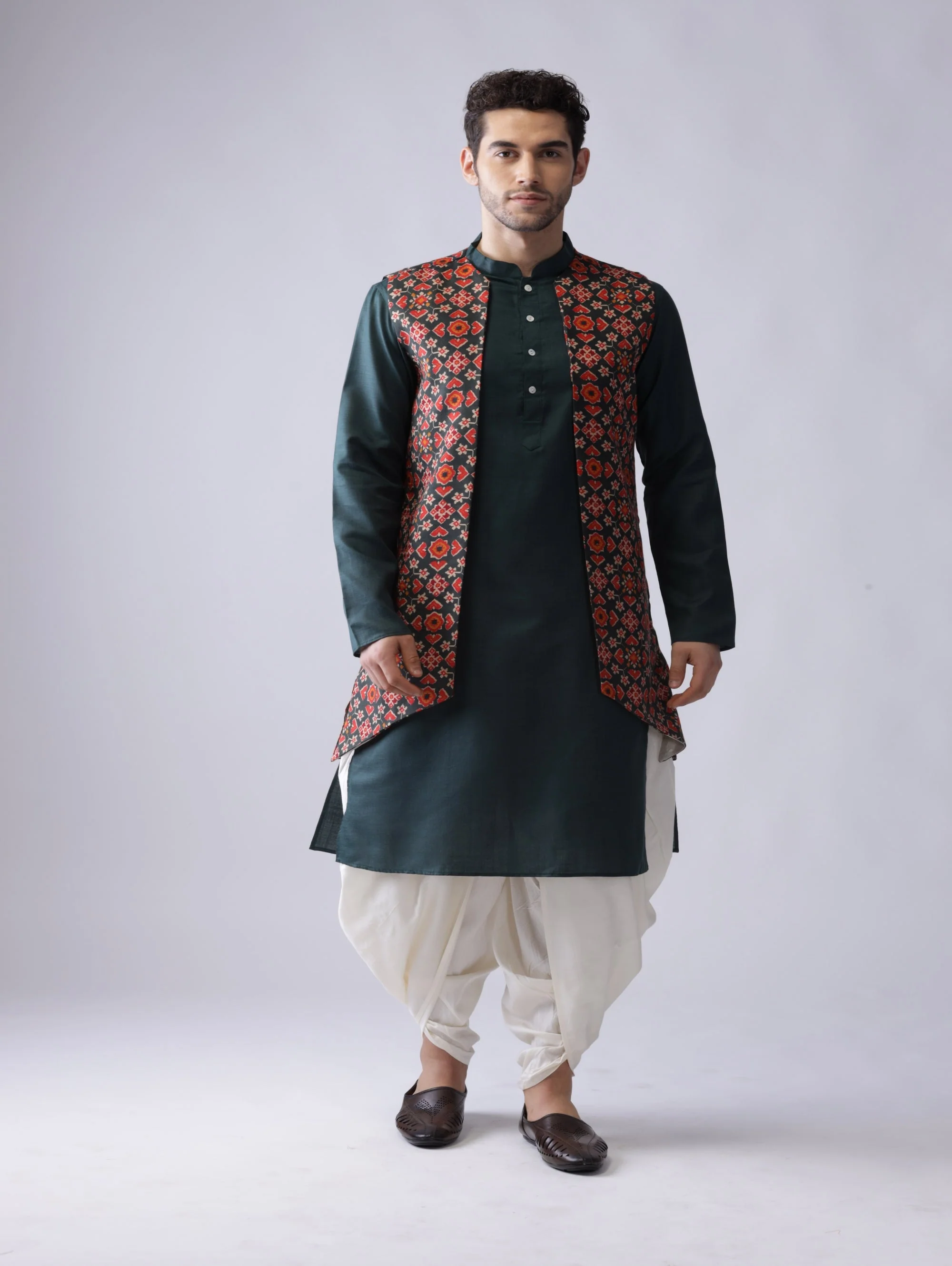 Men Multi Kurta Jacket Dhoti Set
