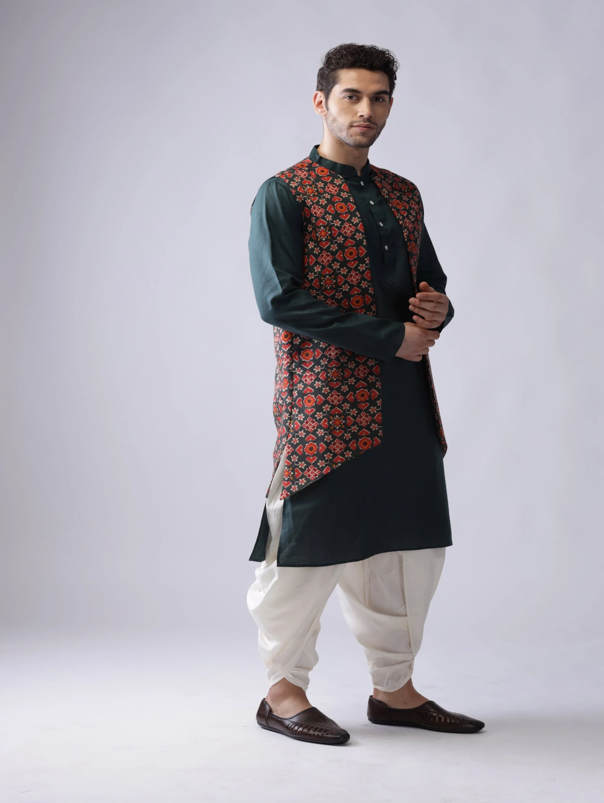 Men Multi Kurta Jacket Dhoti Set - Image 2