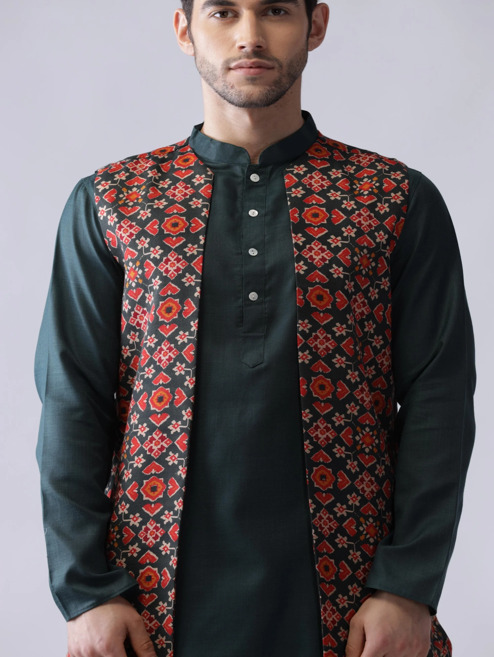 Men Multi Kurta Jacket Dhoti Set - Image 6