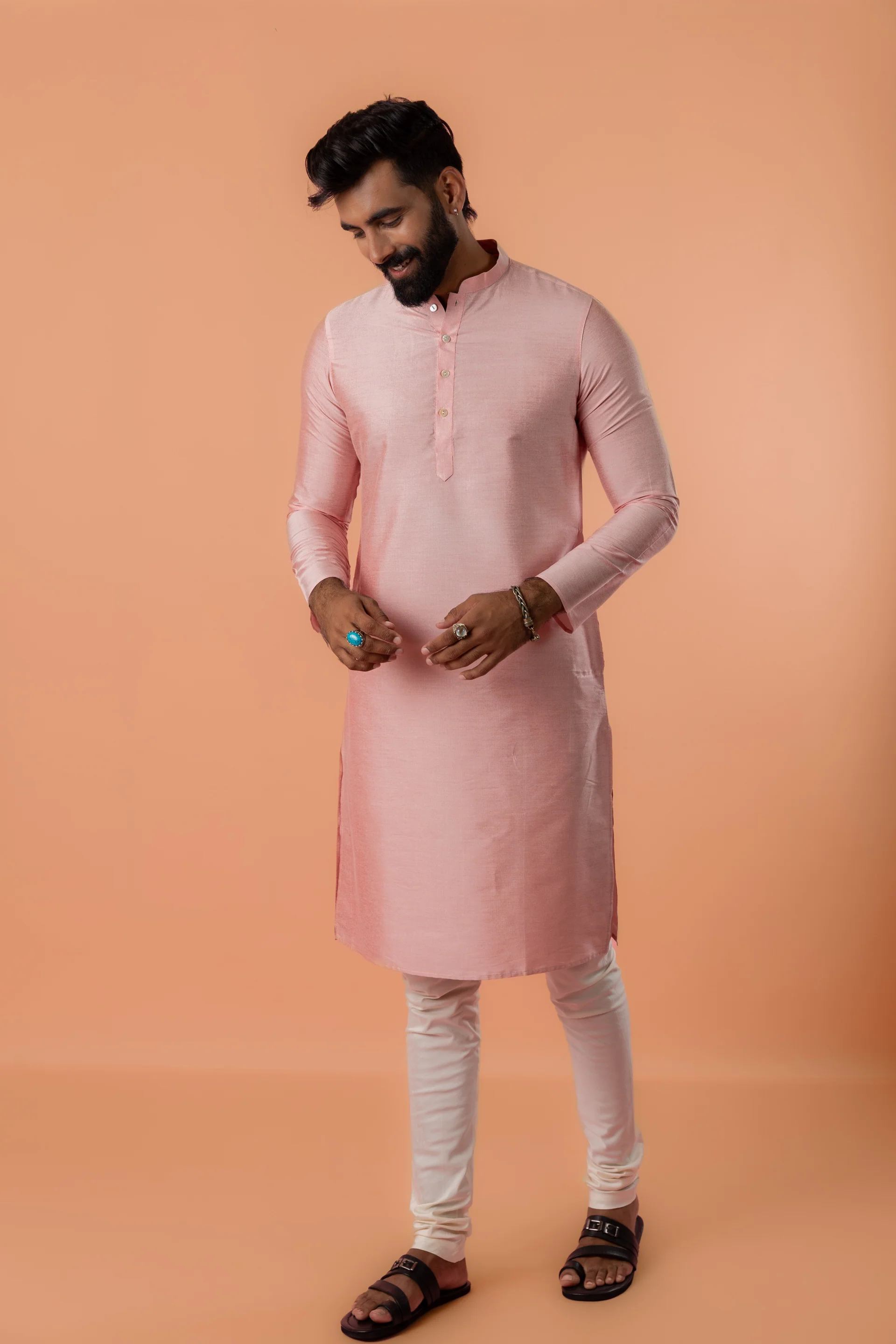 Pink Kurta Ivory Churidar with Embroidered Jacket - Image 8