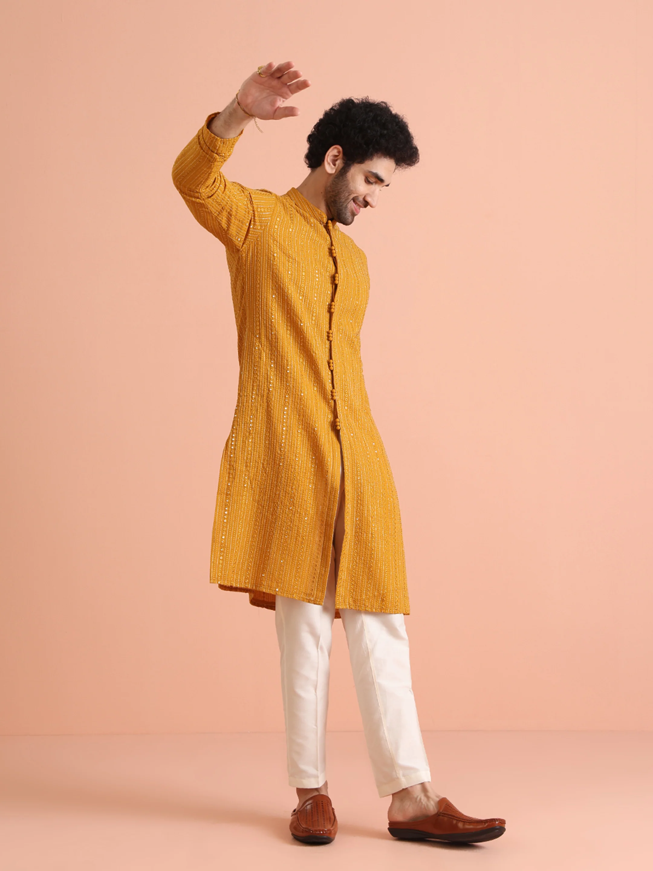 Mustard Mirror Work Kurta â€“ Festive & Wedding Wear - Image 6