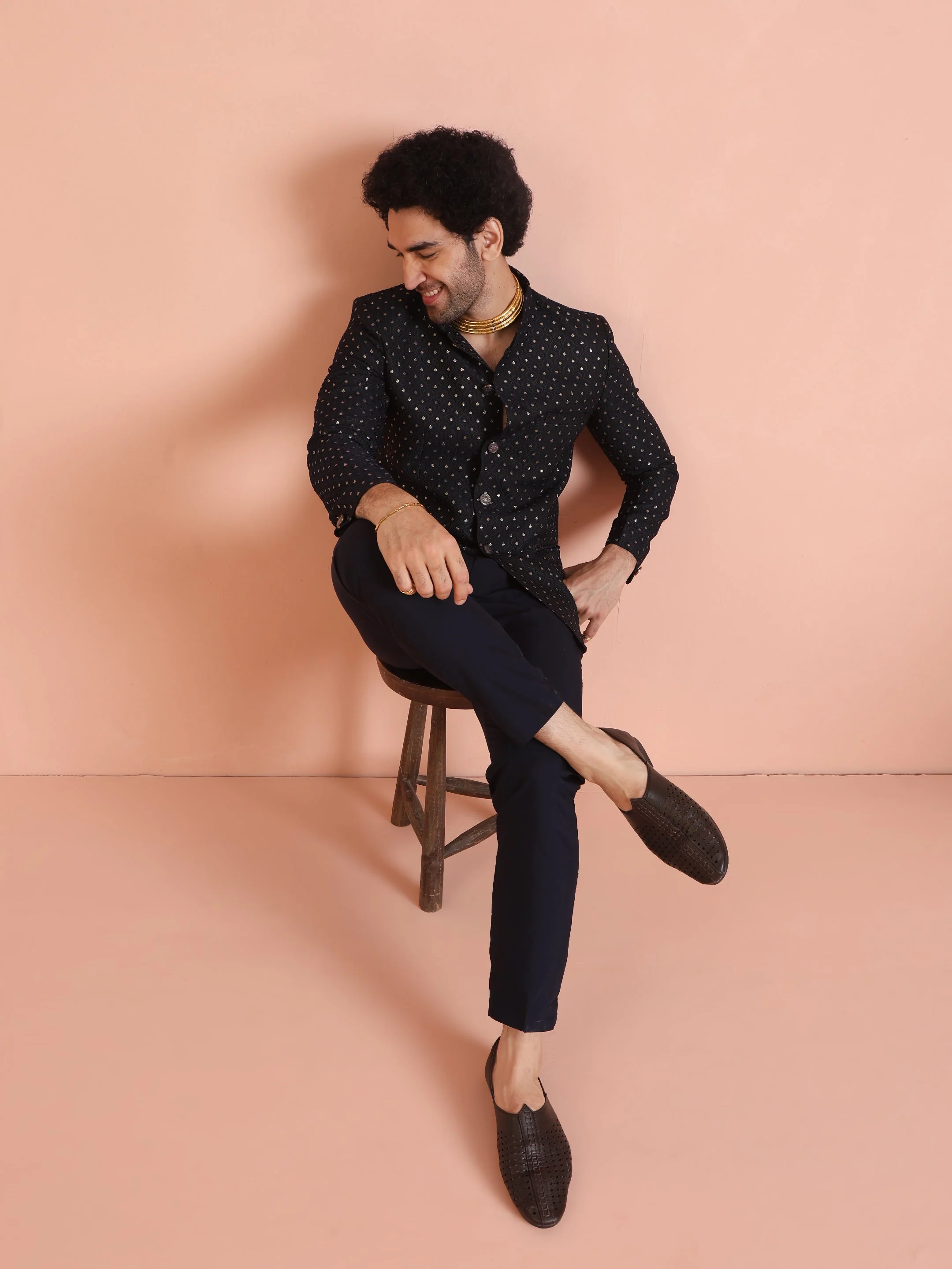 Black & Navy Blue Silk Blend Embroidered Jodhpuri Bandhgala - Image 16