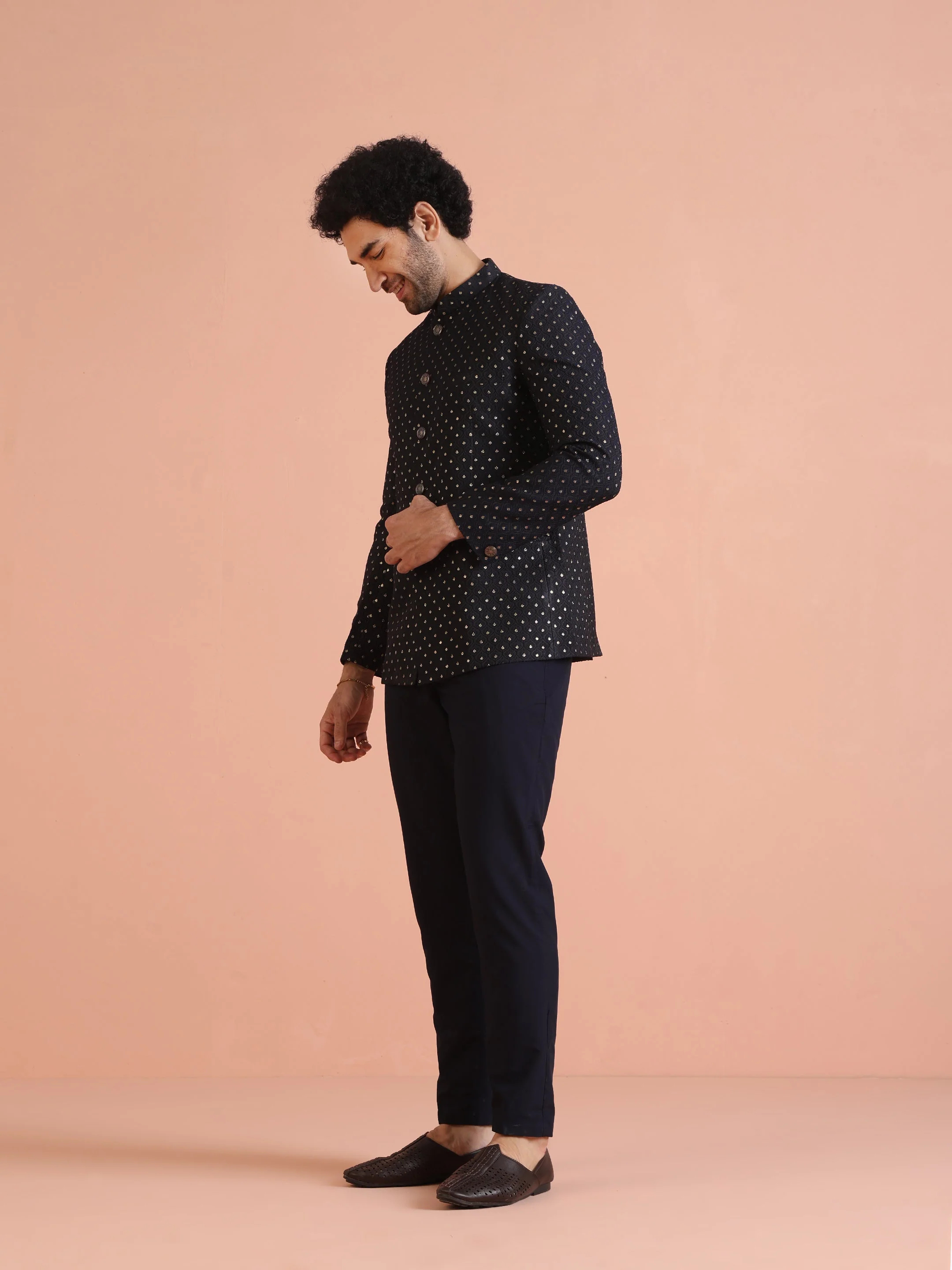 Black & Navy Blue Silk Blend Embroidered Jodhpuri Bandhgala - Image 18