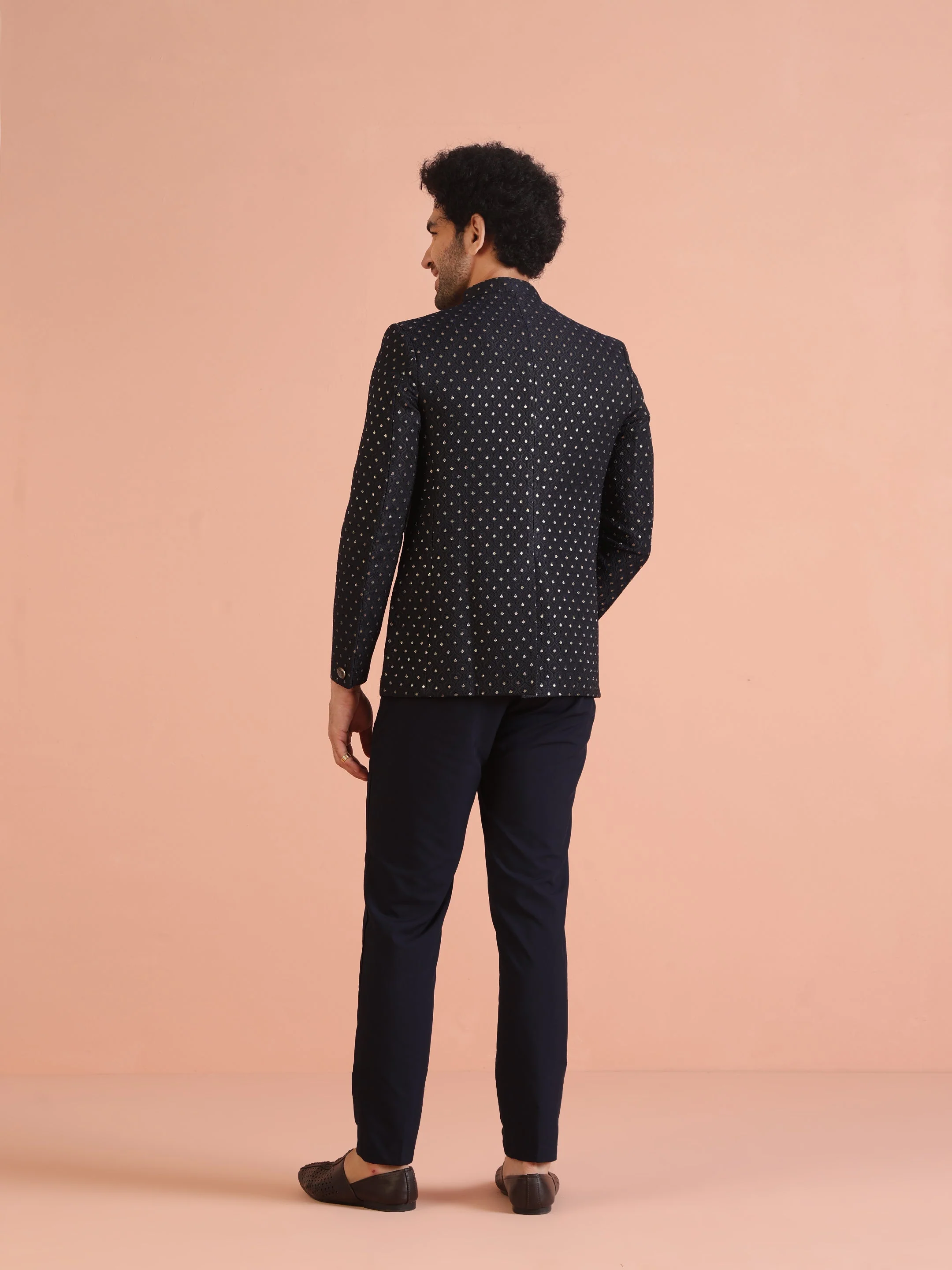Black & Navy Blue Silk Blend Embroidered Jodhpuri Bandhgala - Image 19