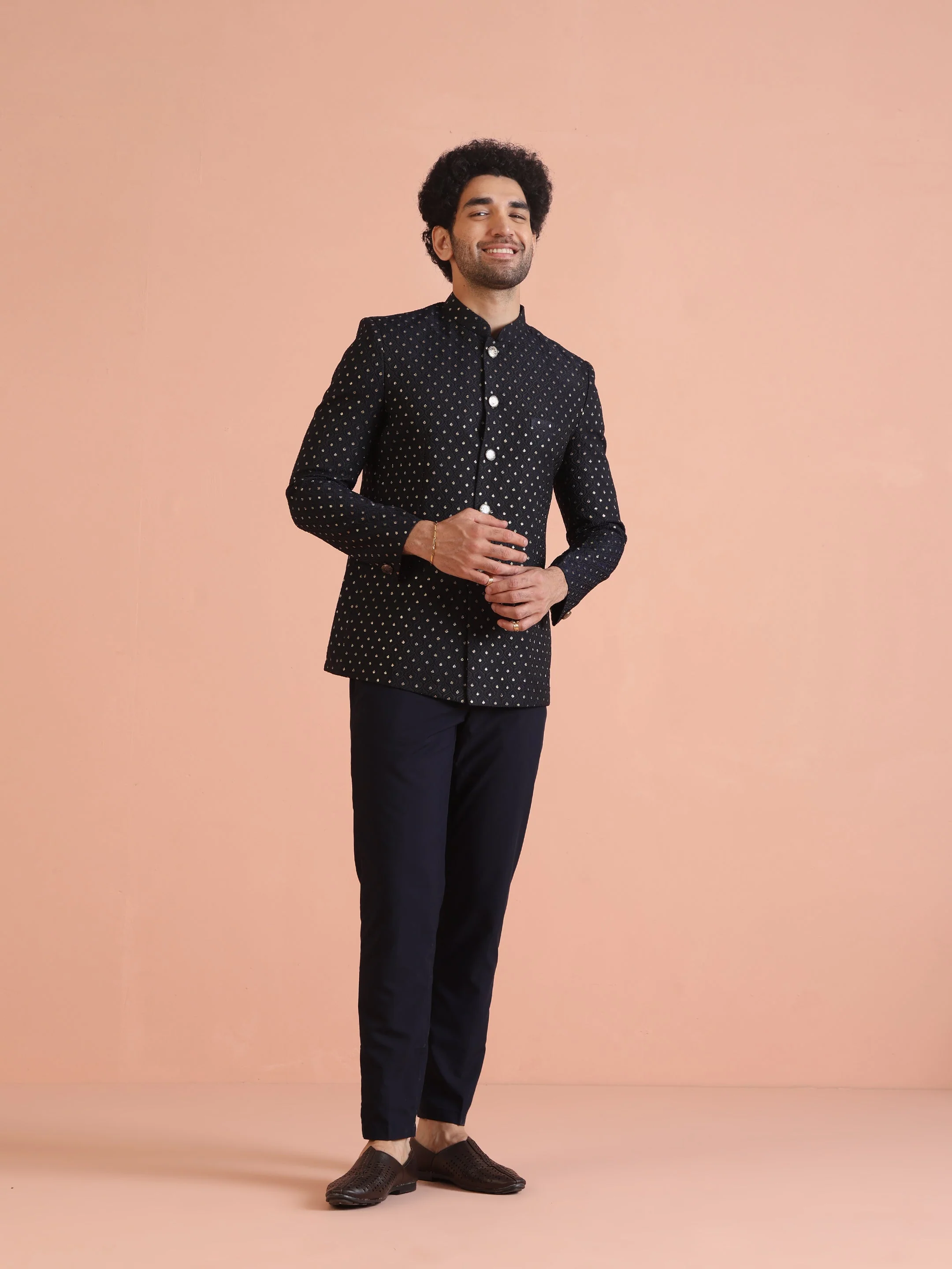 Black & Navy Blue Silk Blend Embroidered Jodhpuri Bandhgala - Image 21