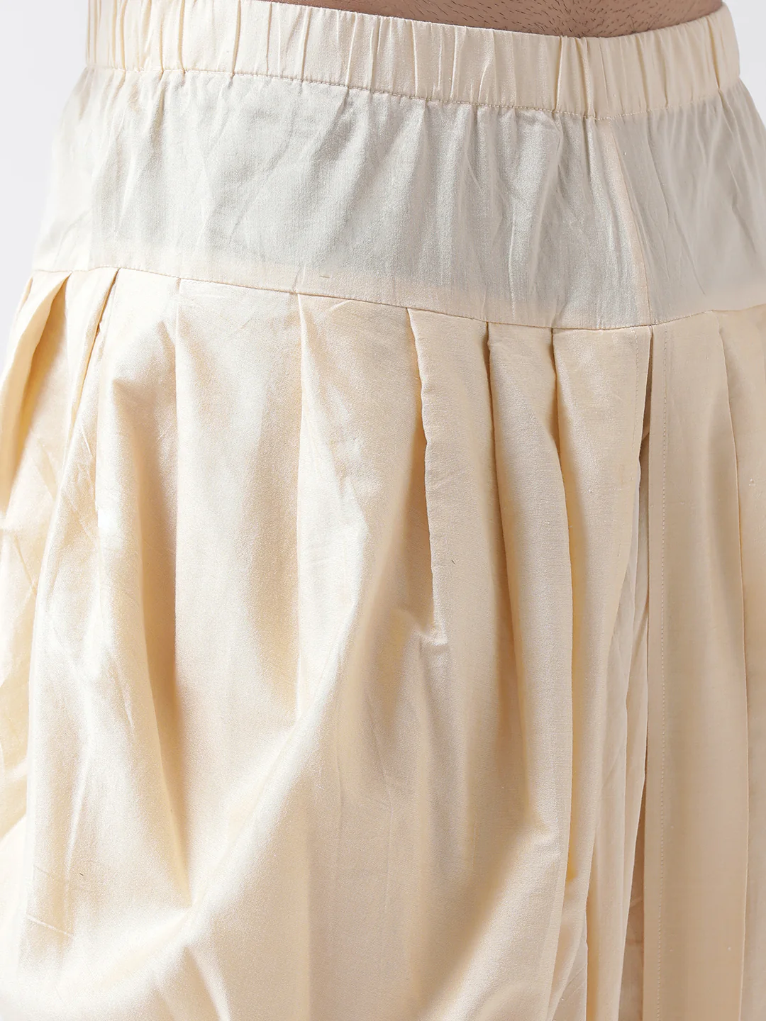 Peach Silk Blend Solid Kurta Cream Dhoti - Image 5