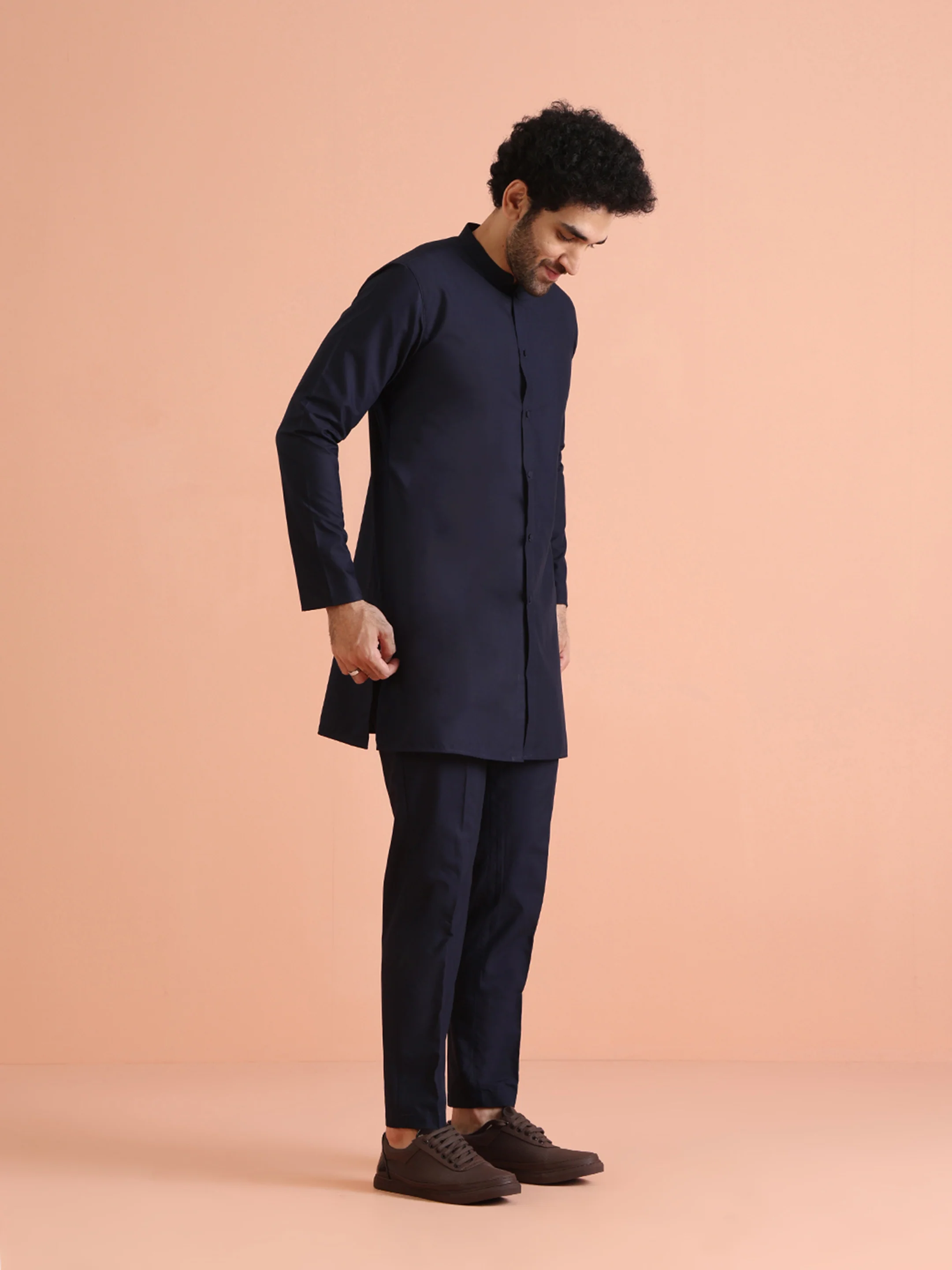 Navy Blue Kurta Set with Straight Trousers – Classic Minimal Festive Outfit - Image 2
