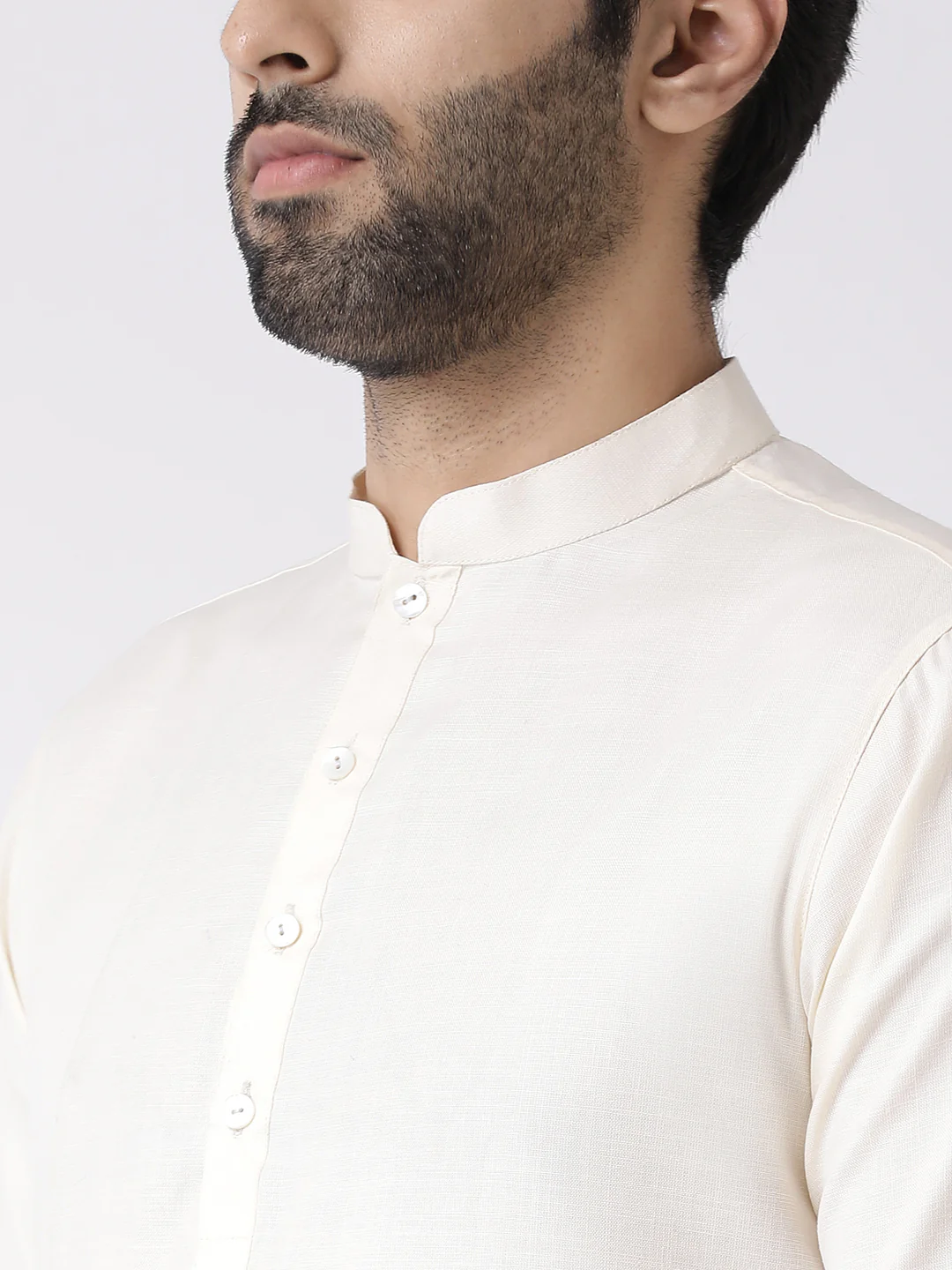 Ivory Solid Kurta Golden Dhoti Set - Image 4