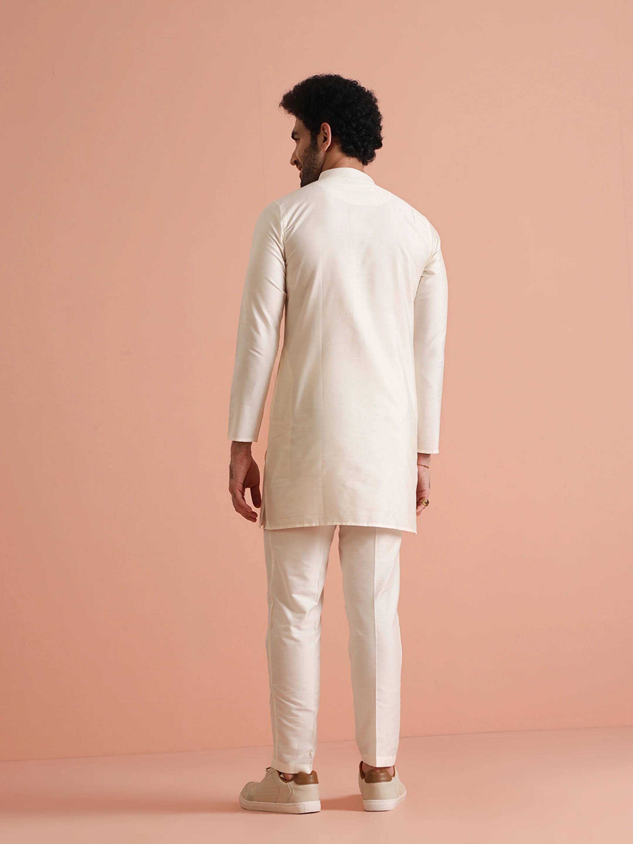 Elegant Off-White Cotton Blend Kurta for Men Minimalistic Ethnic Wear - Image 3