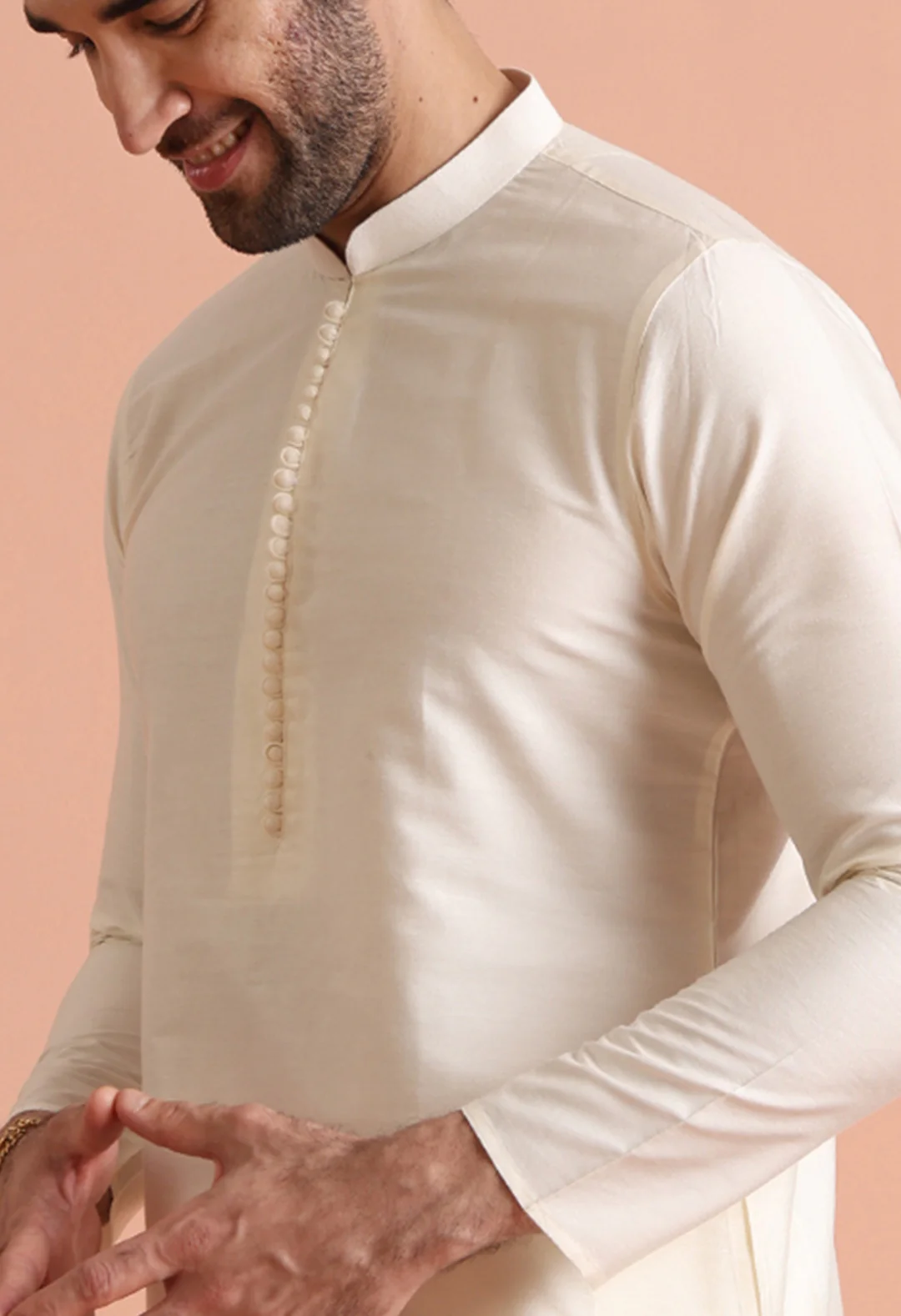 Elegant Off-White Cotton Blend Kurta for Men Minimalistic Ethnic Wear - Image 4